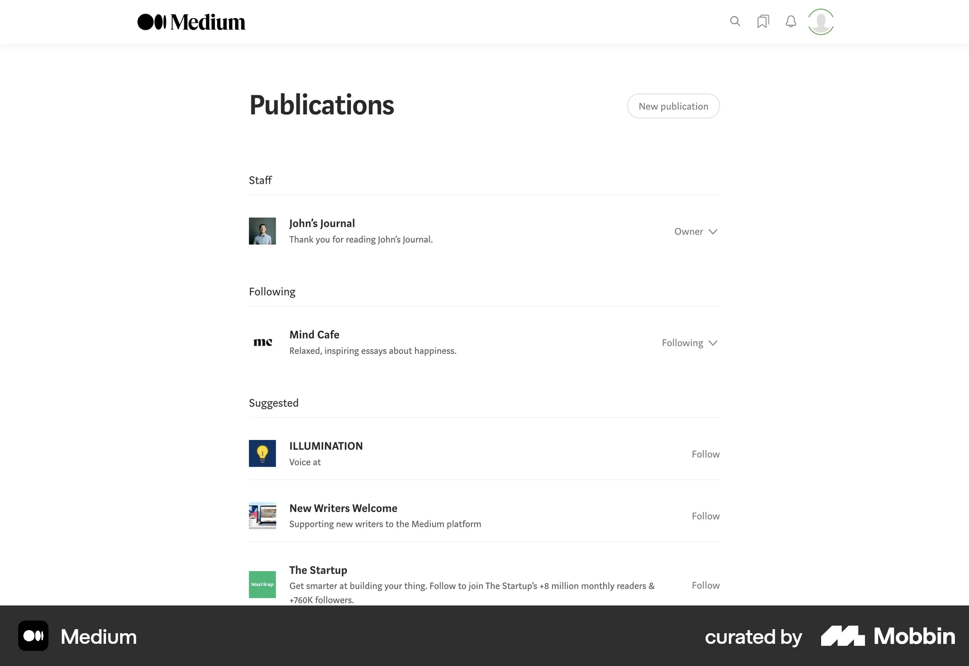 Medium Web Followers & Following screen