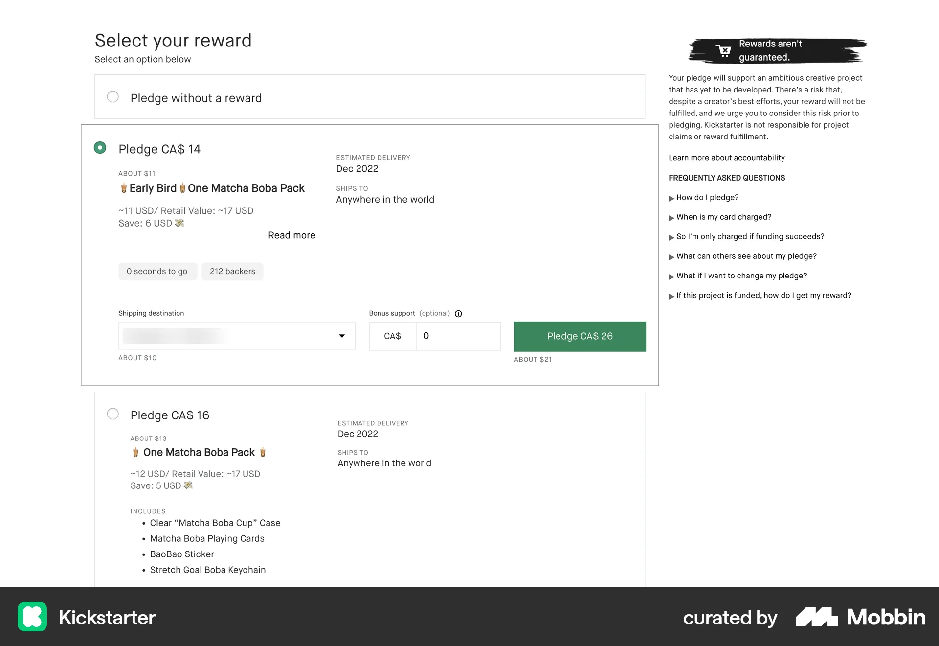 Kickstarter Web screen containing Tile UI element