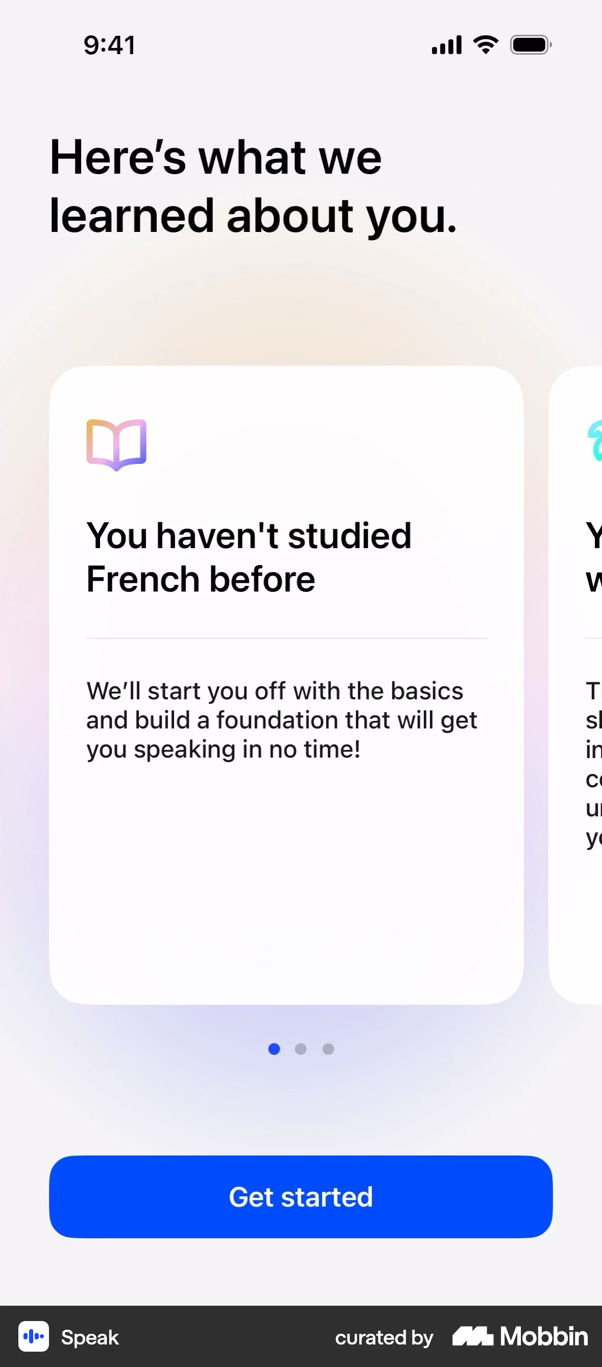 Speak Onboarding screen