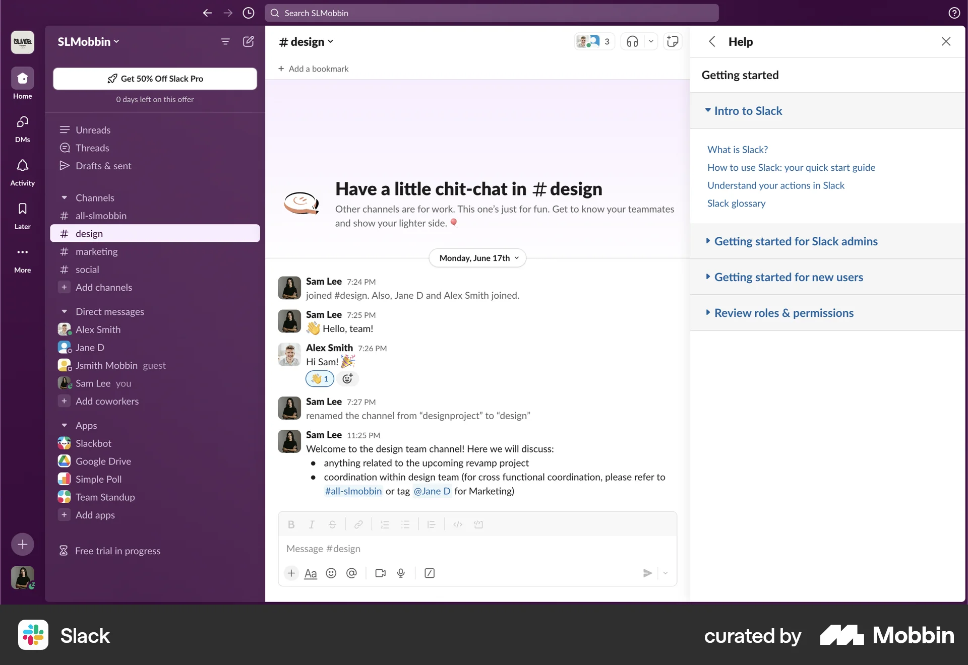 Slack Web screen containing Accordion UI element