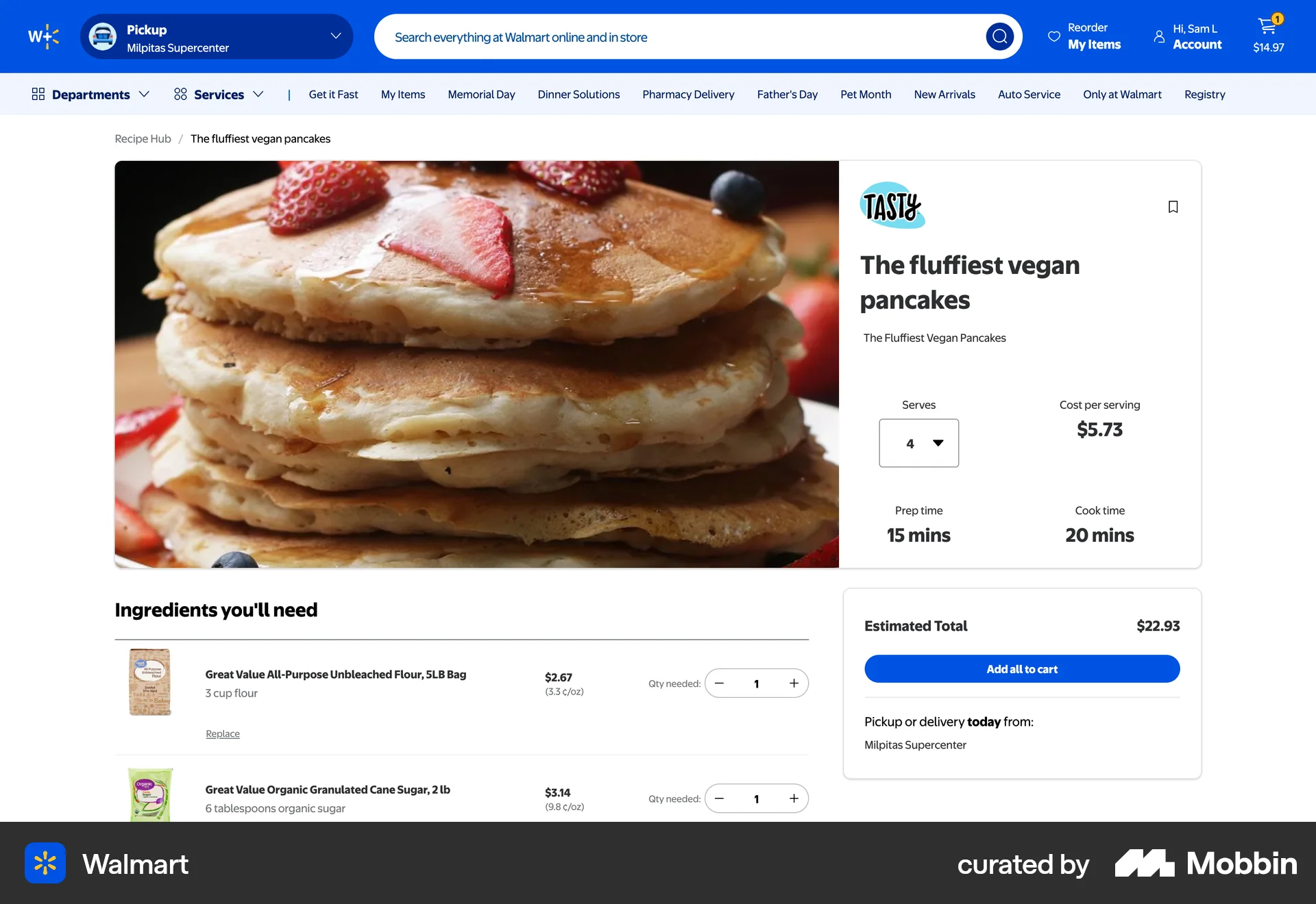 Walmart Web Recipe Detail screen