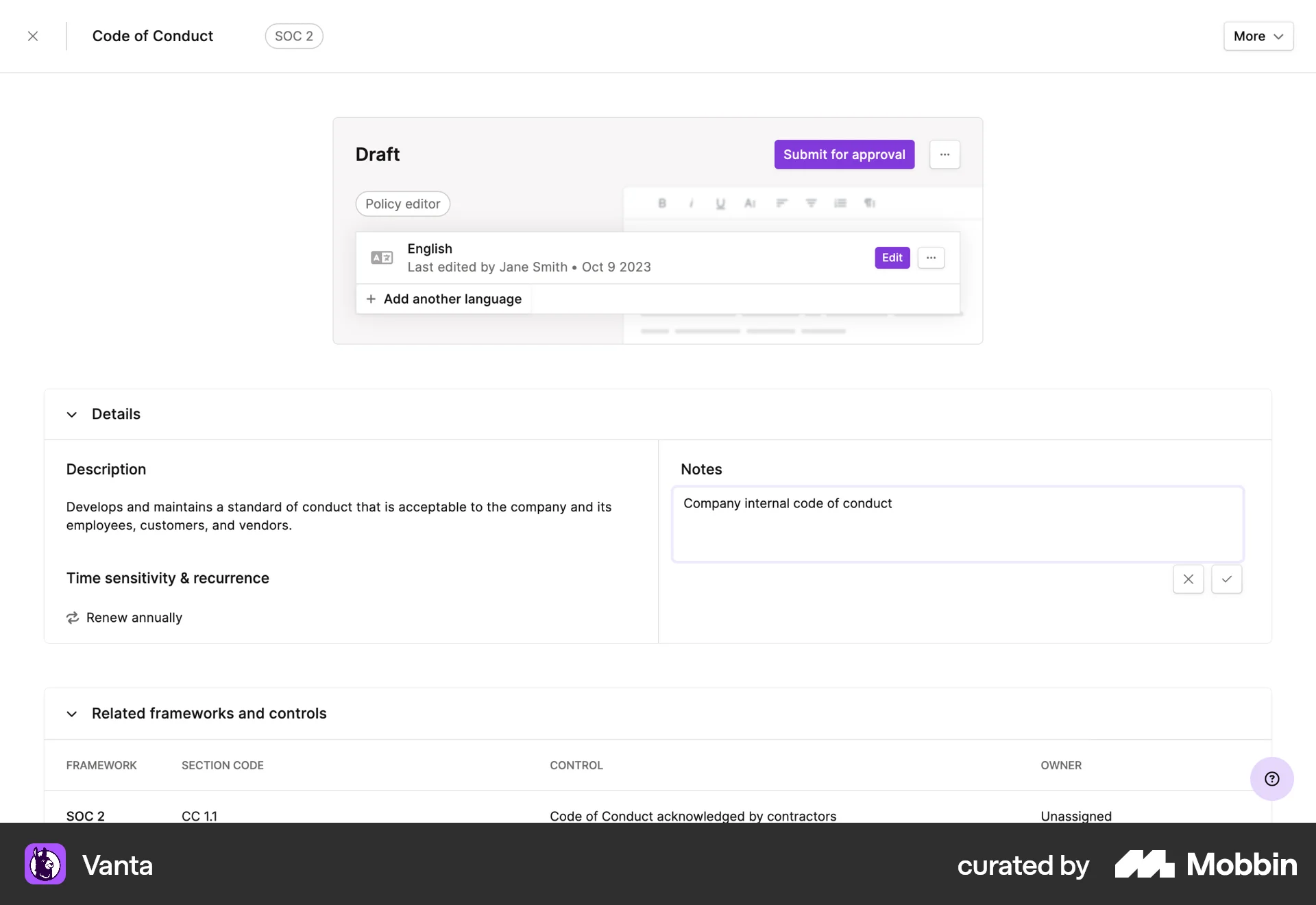 Vanta Web screen containing Editable Text UI element