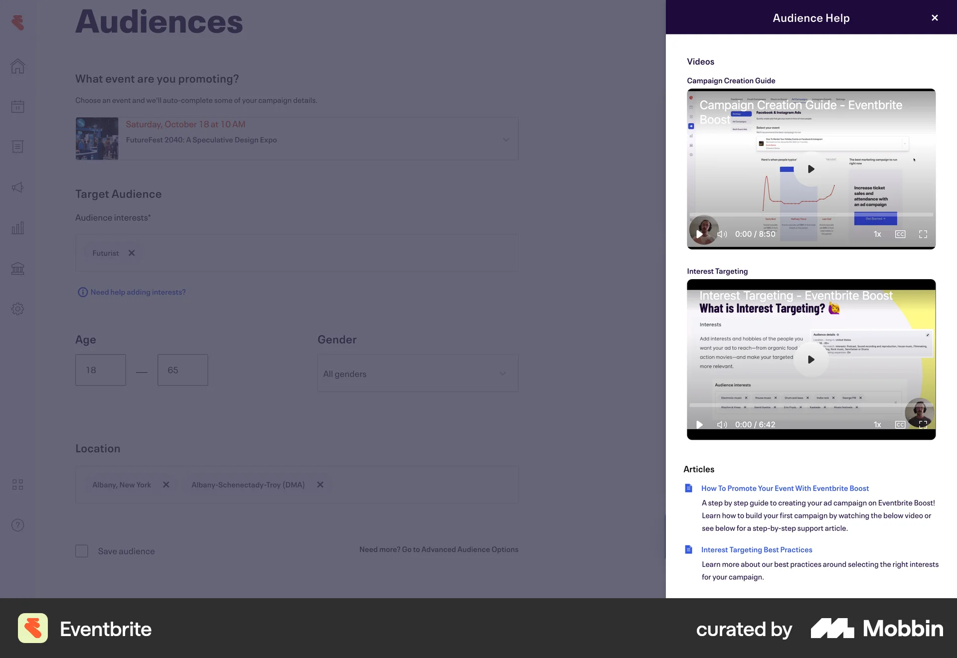 Eventbrite Web Video Player screen