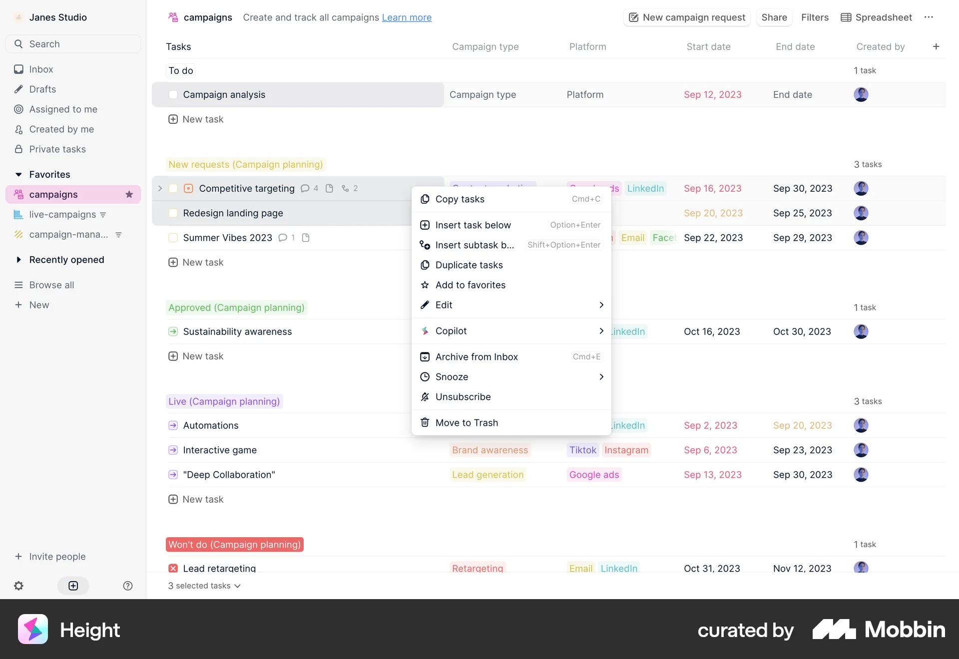 Height Web screen containing Context Menu UI element