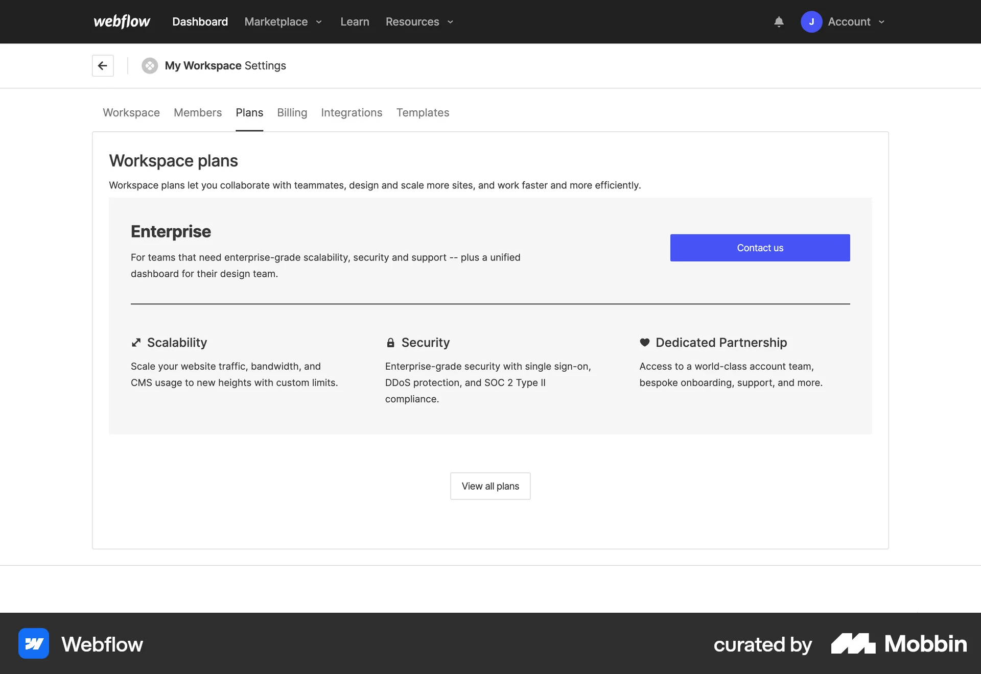Webflow Web Feature Info screen