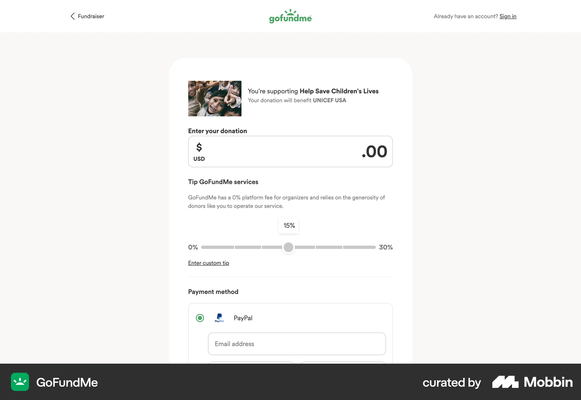 GoFundMe Web Transfer & Send Money screen