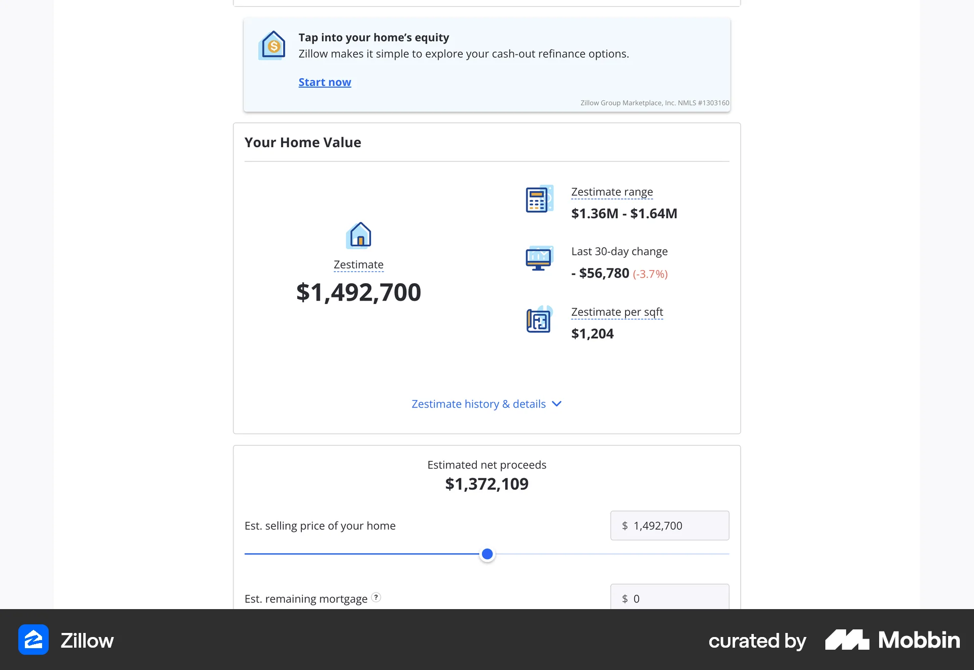 Zillow Web Pricing screen