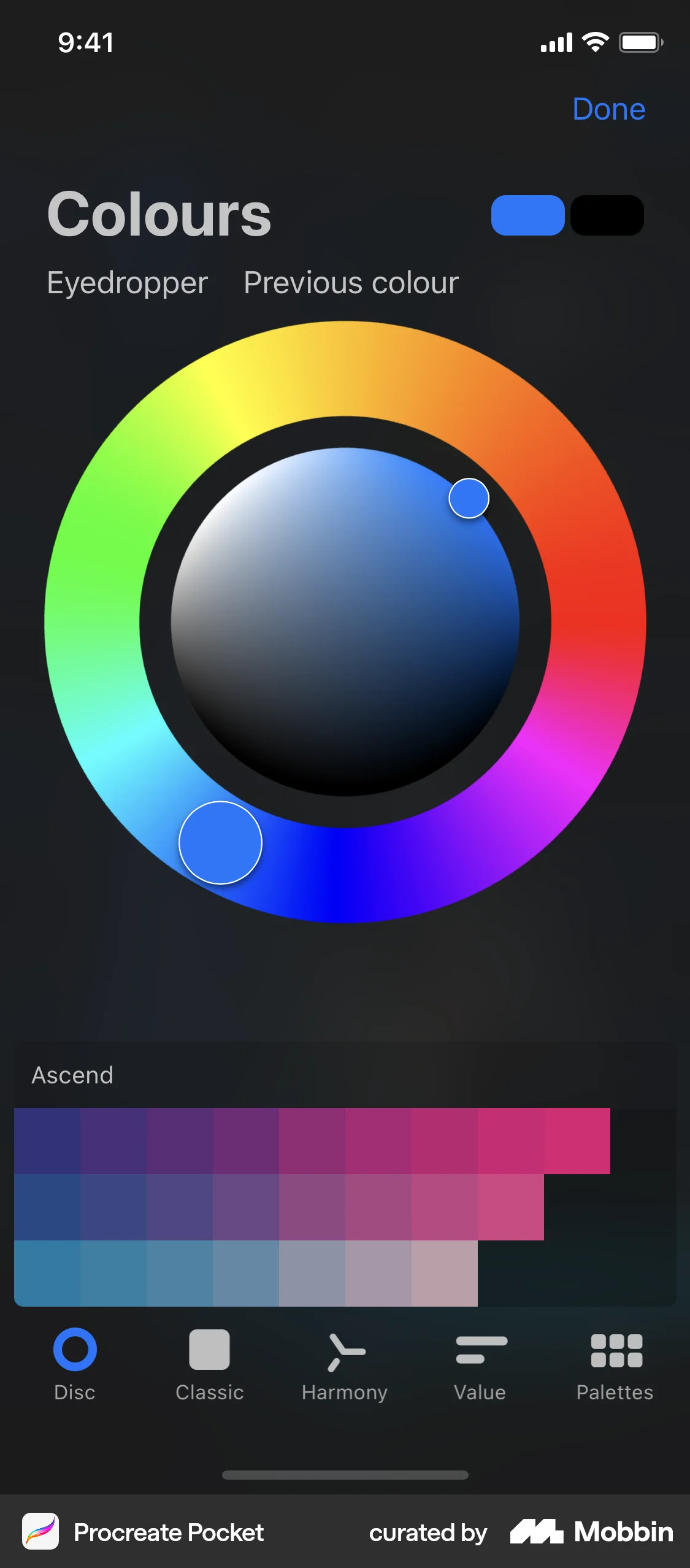 Procreate Pocket iOS screen containing Color Picker UI element