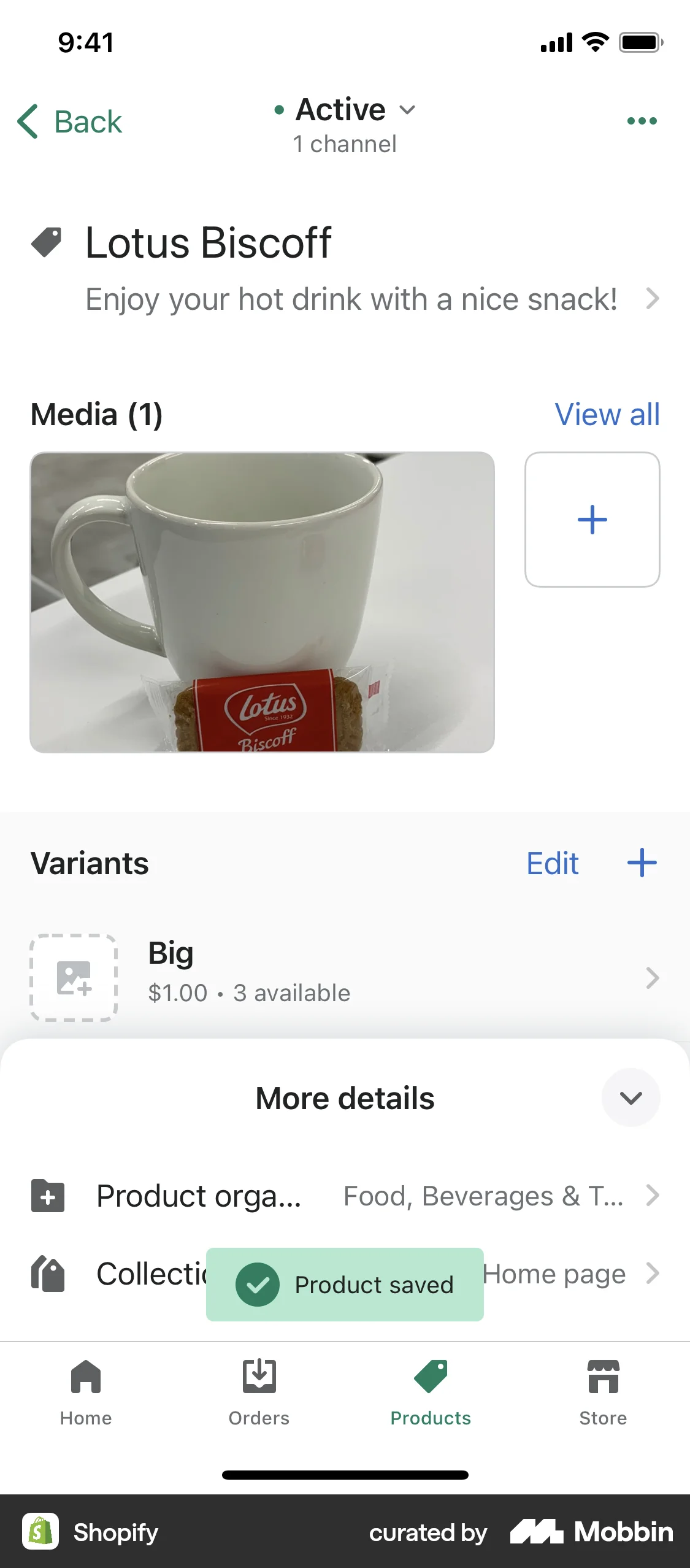Shopify iOS screen containing Toast UI element