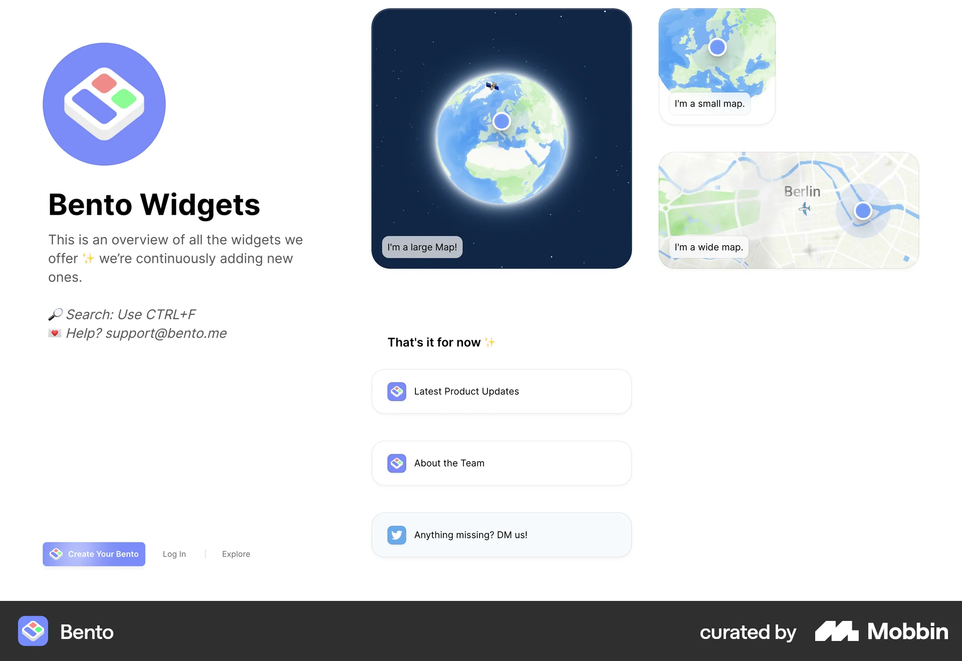 Bento Web Map screen
