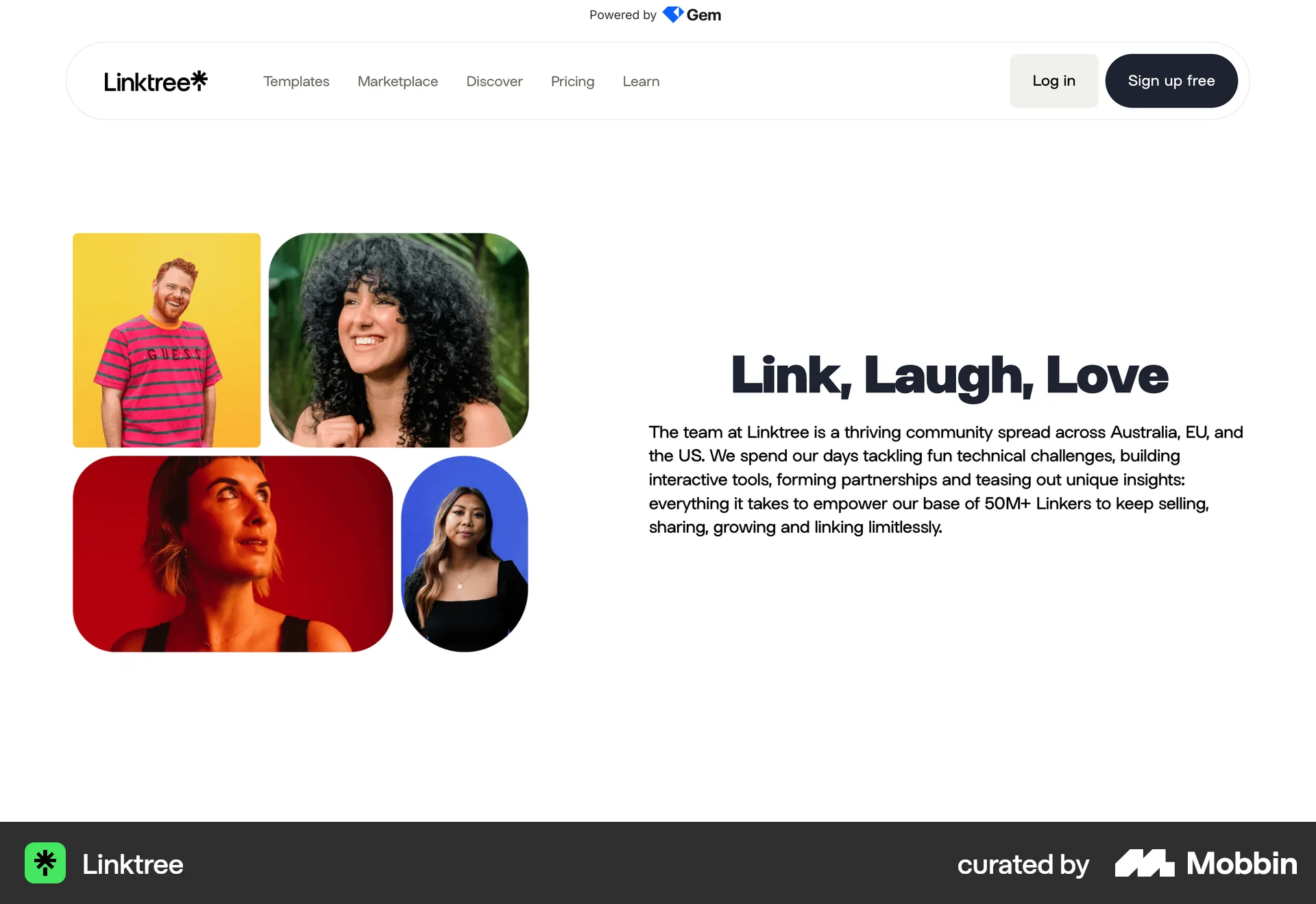 Linktree Web screen containing Gallery UI element