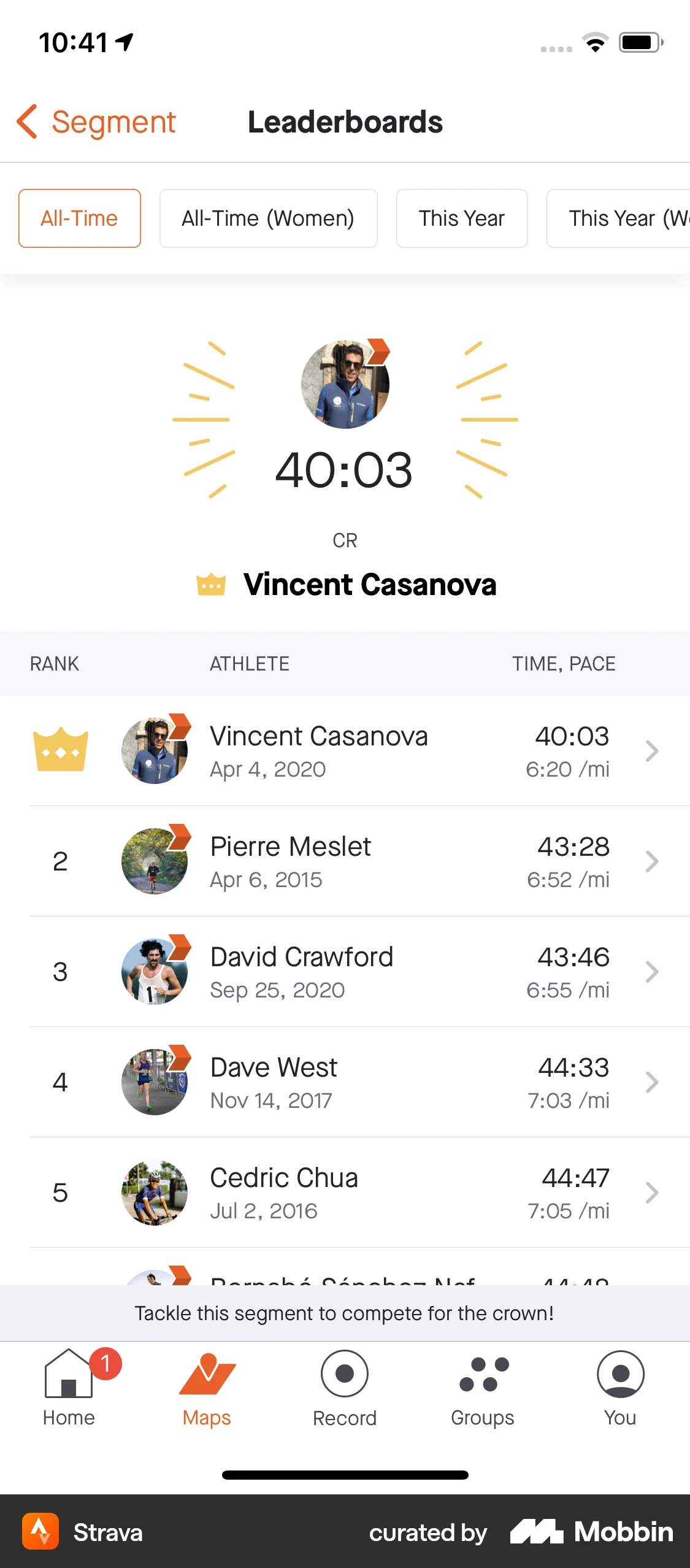 Strava iOS Leaderboard screen