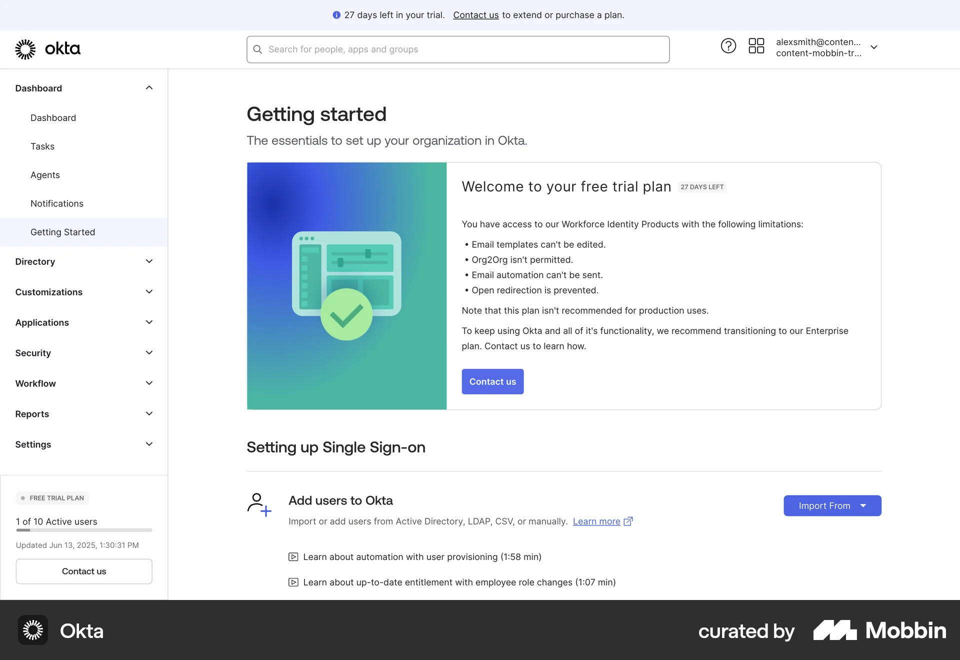 Okta Web Date & Time screen