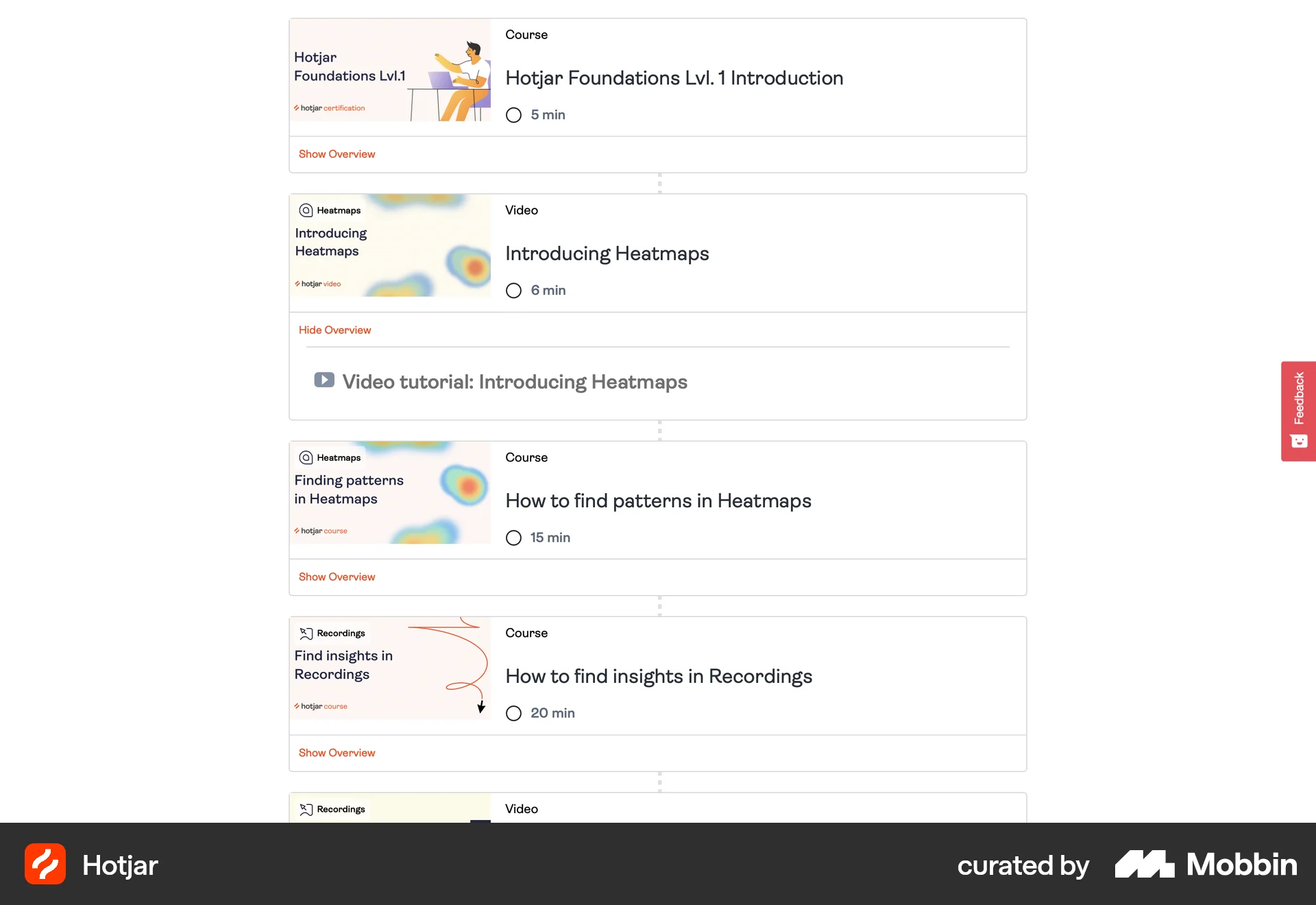 Hotjar Web Class & Lesson Detail screen