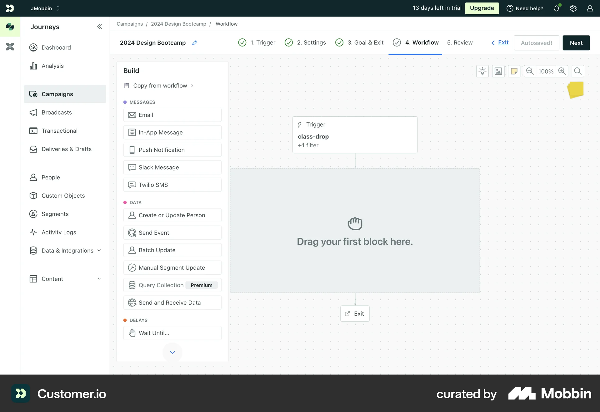 Customer.io Web Internal Tool screen