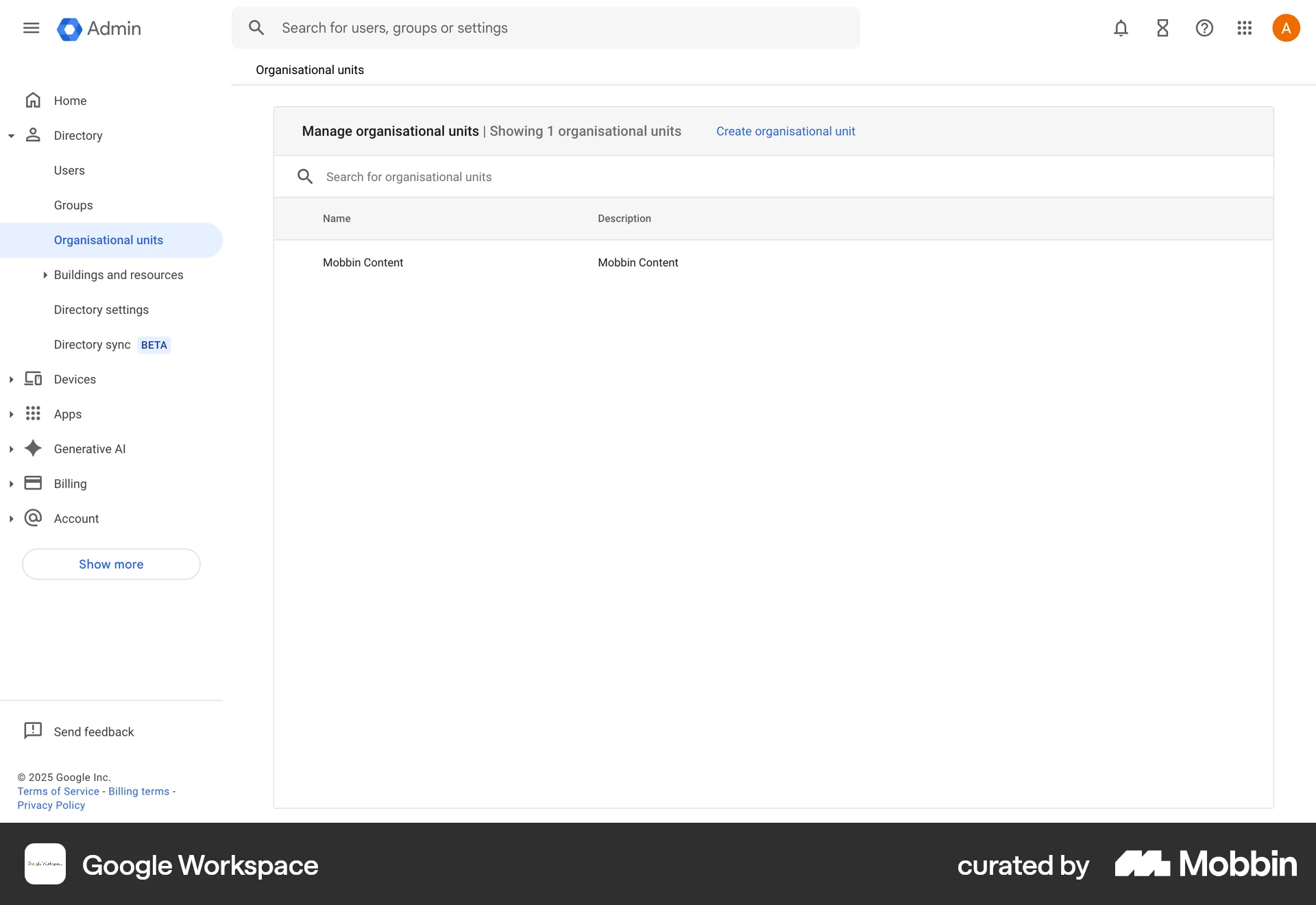 Google Workspace Web Admin UI screen