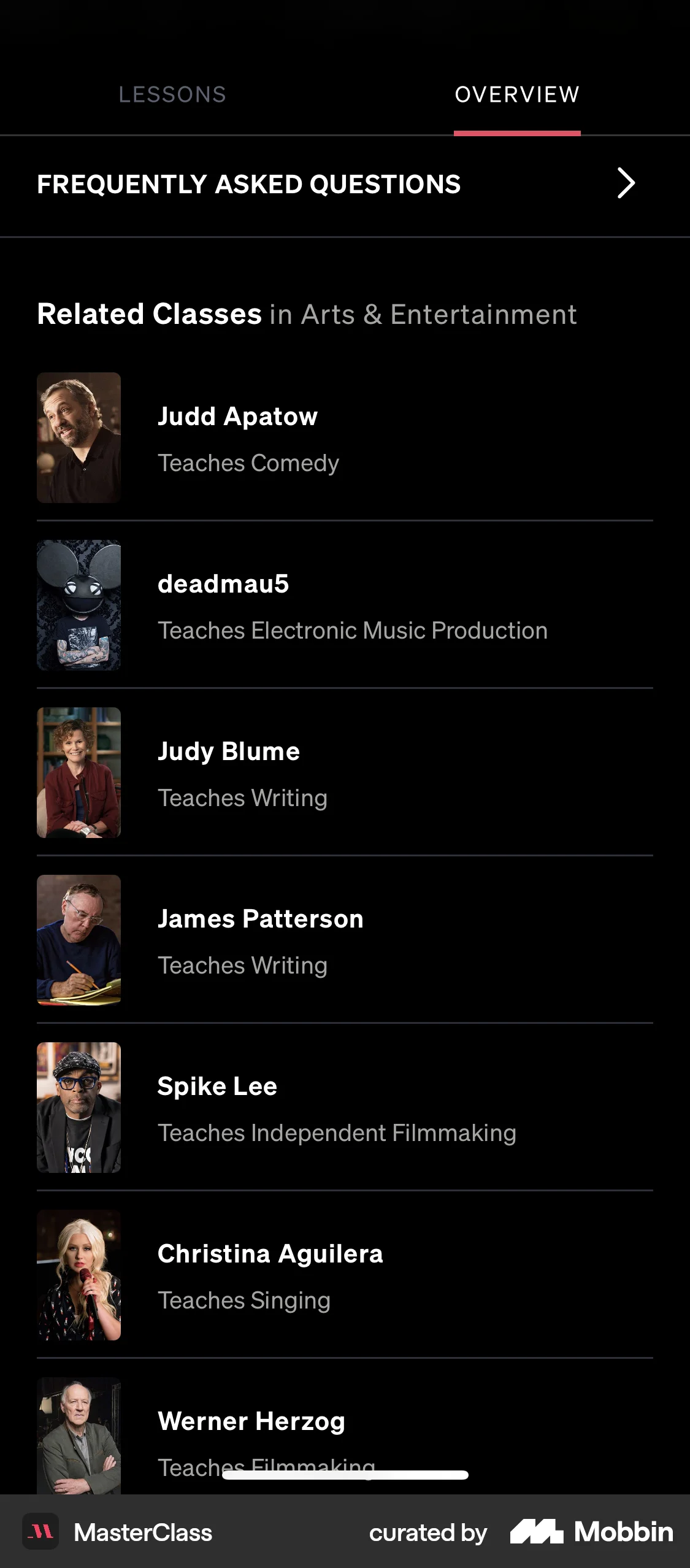 MasterClass iOS Class & Lesson Detail screen