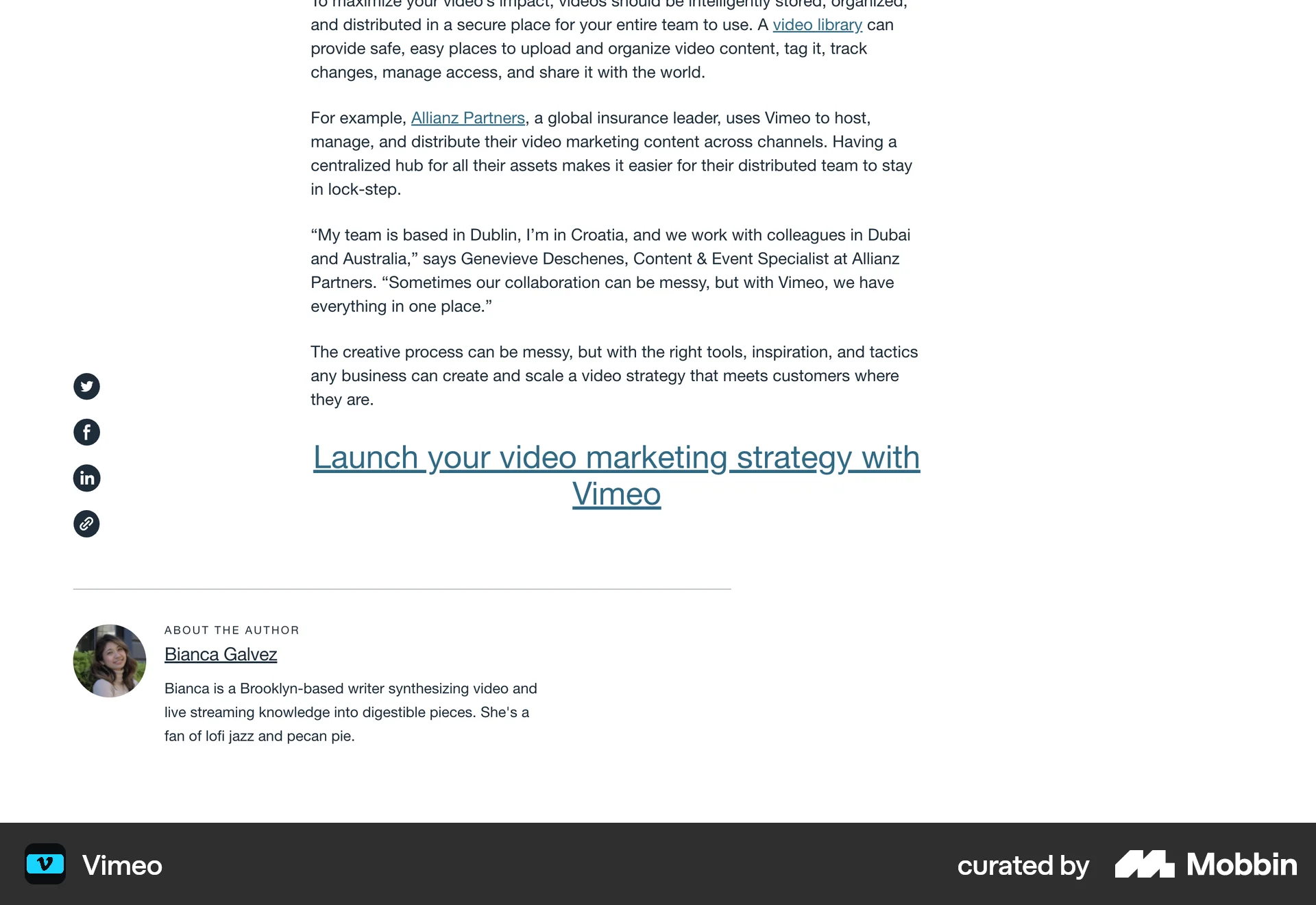 Vimeo Web Article Detail screen