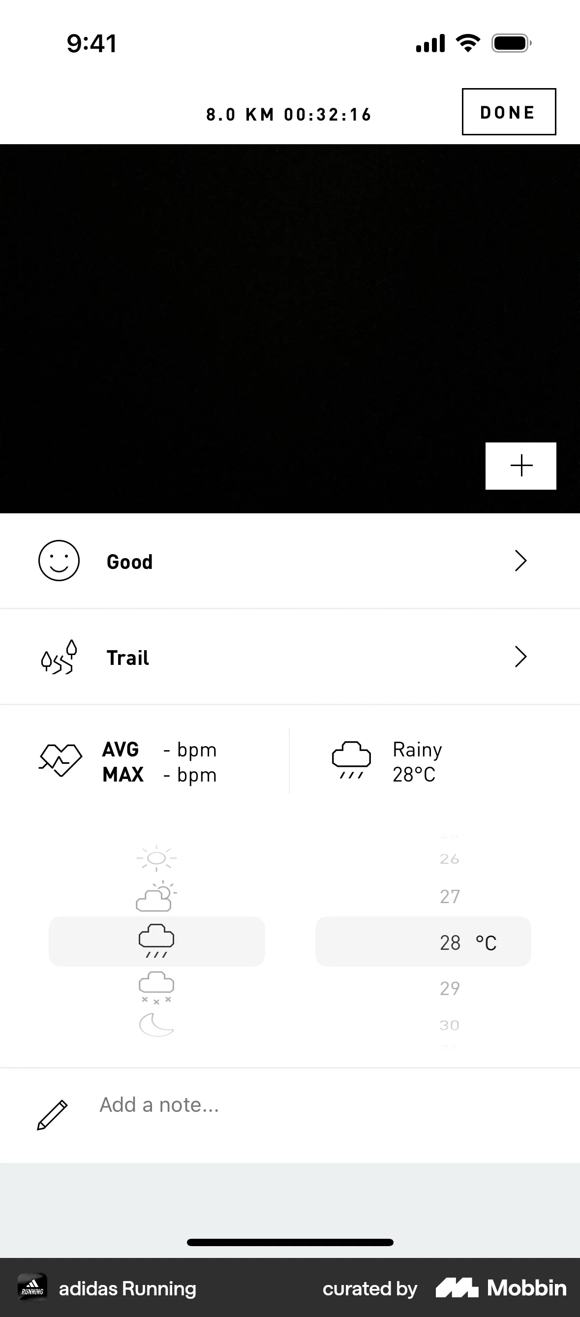 adidas Running iOS screen containing Slider UI element