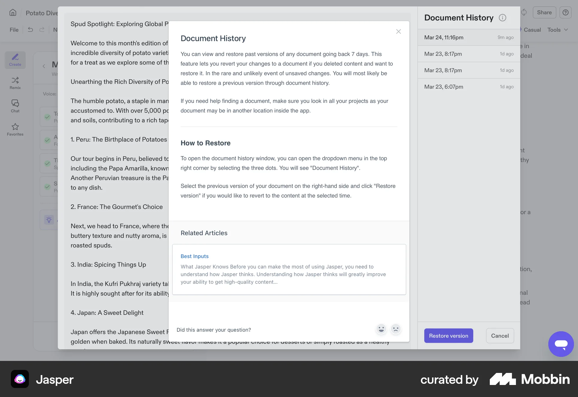 Jasper Web screen containing Modal UI UI element