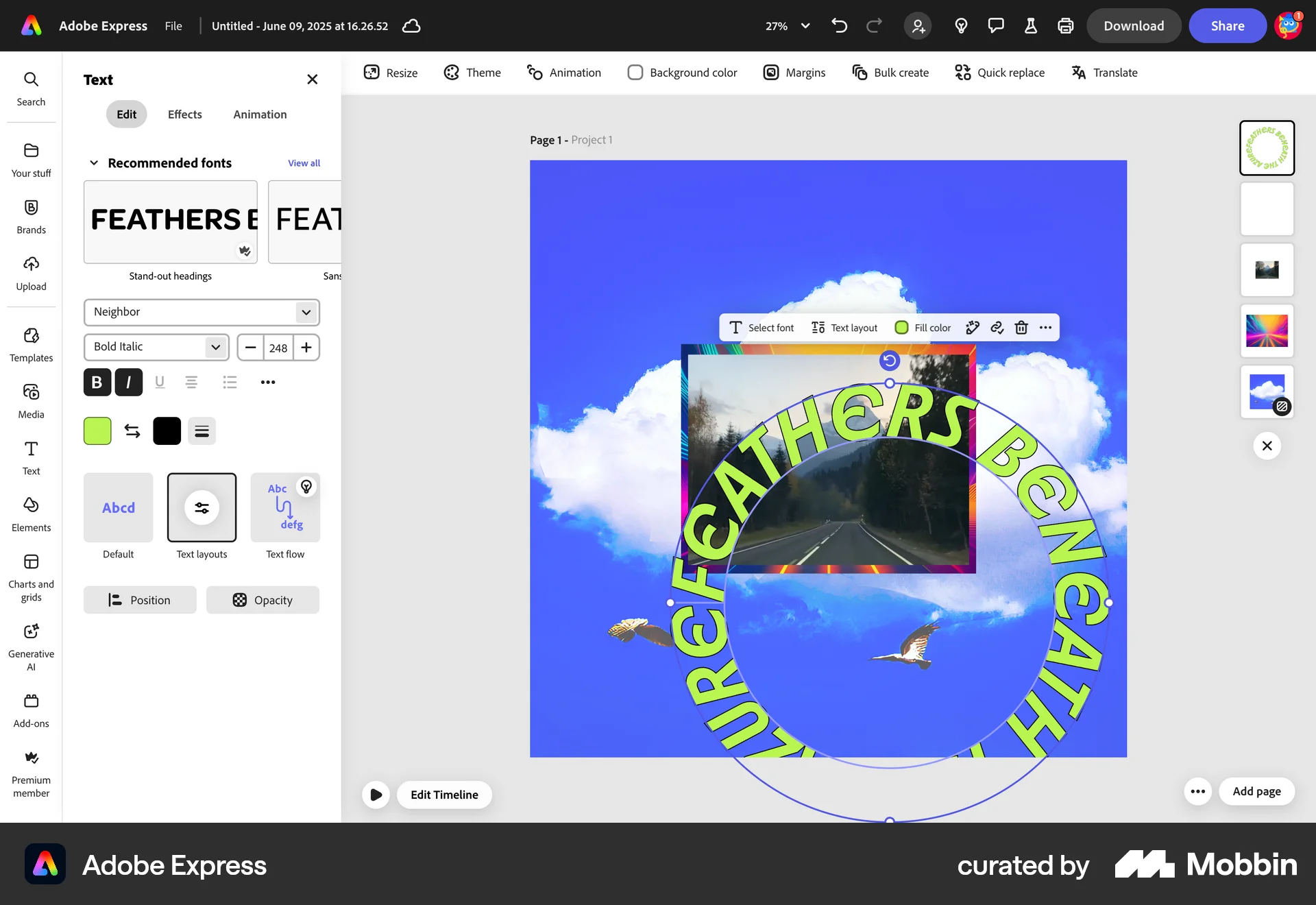 Adobe Express Web screen containing Stepper UI element