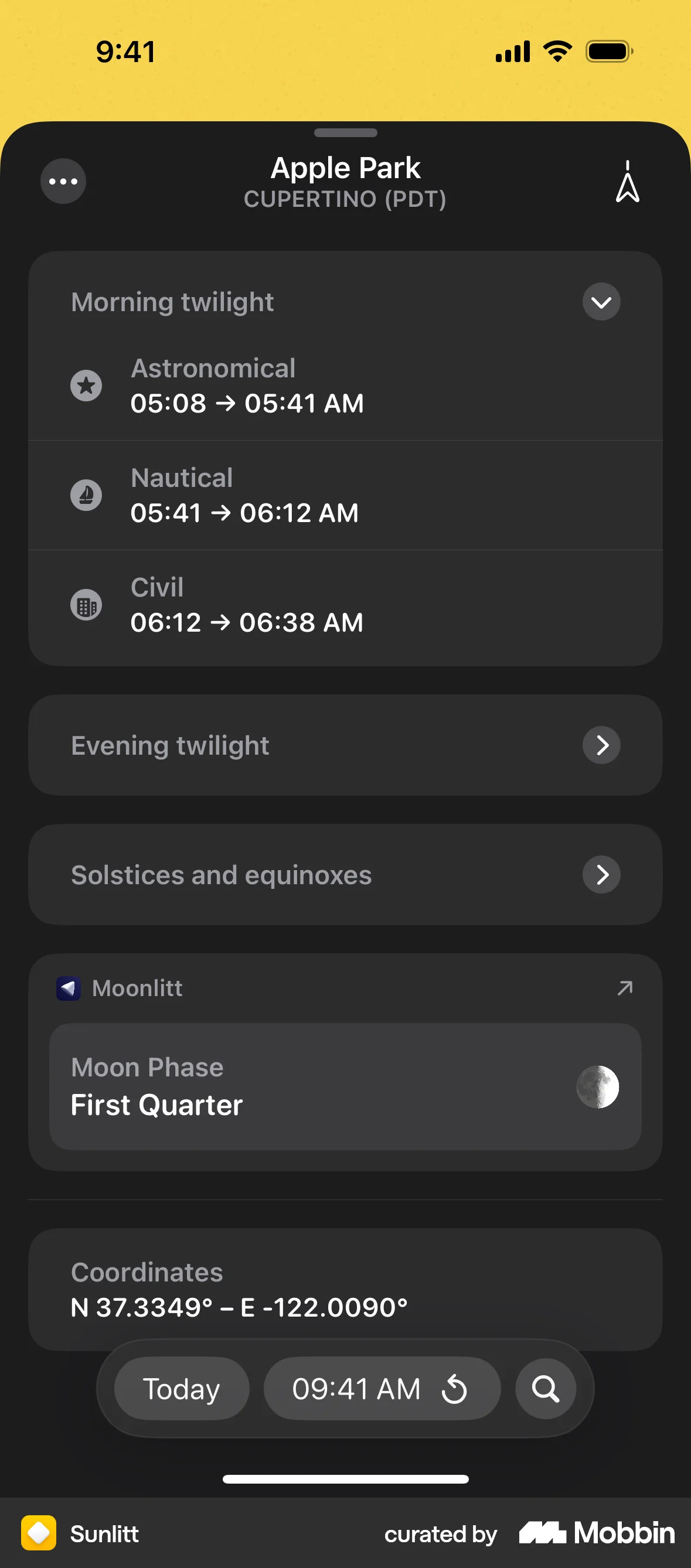 Sunlitt iOS screen containing Accordion UI element