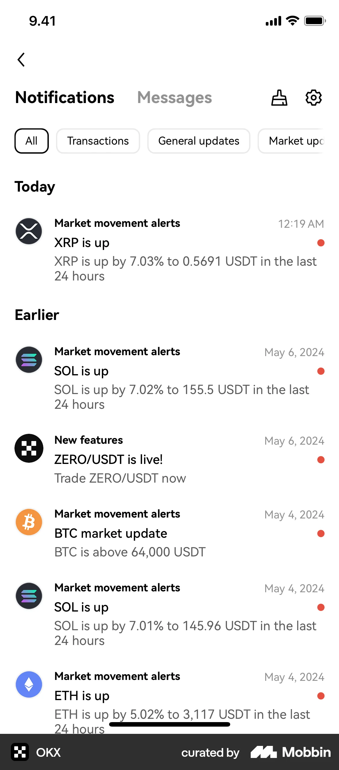 OKX iOS screen containing Tab UI element