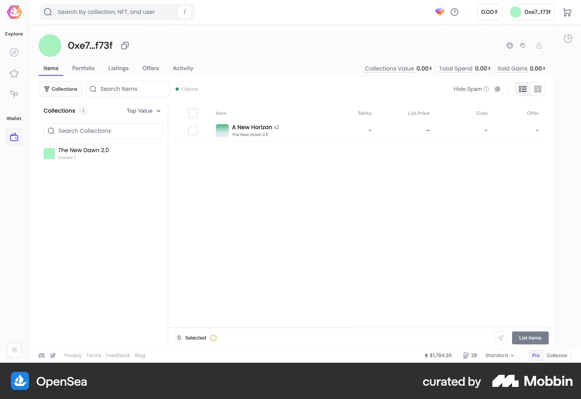 OpenSea Web Wallet & Balance screen