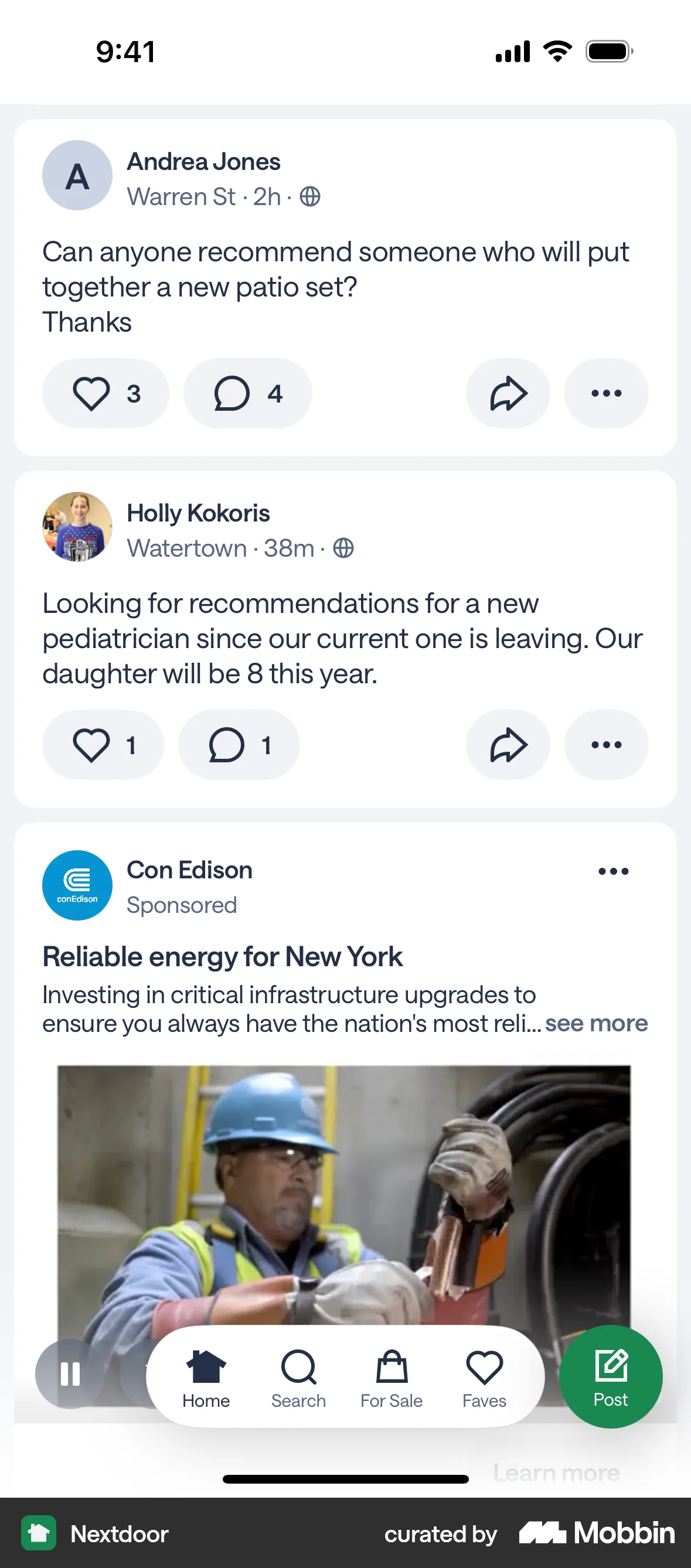 Nextdoor iOS Social Feed screen