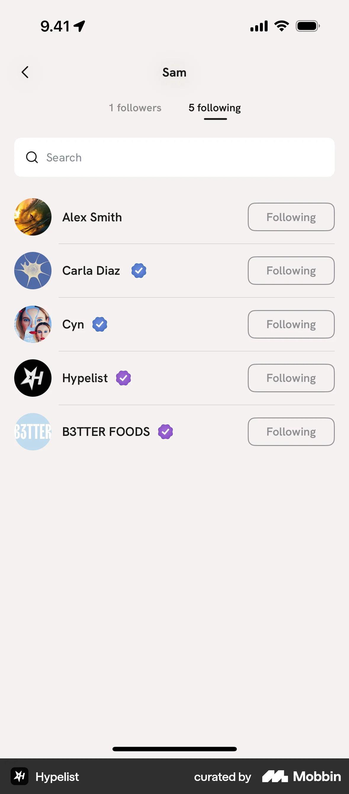 Hypelist iOS Followers & Following screen