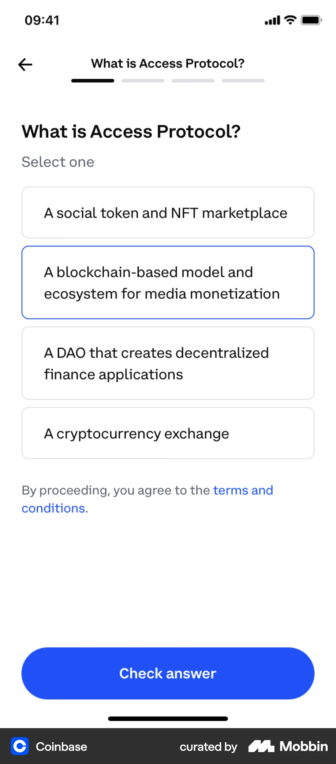 Coinbase iOS Quiz screen