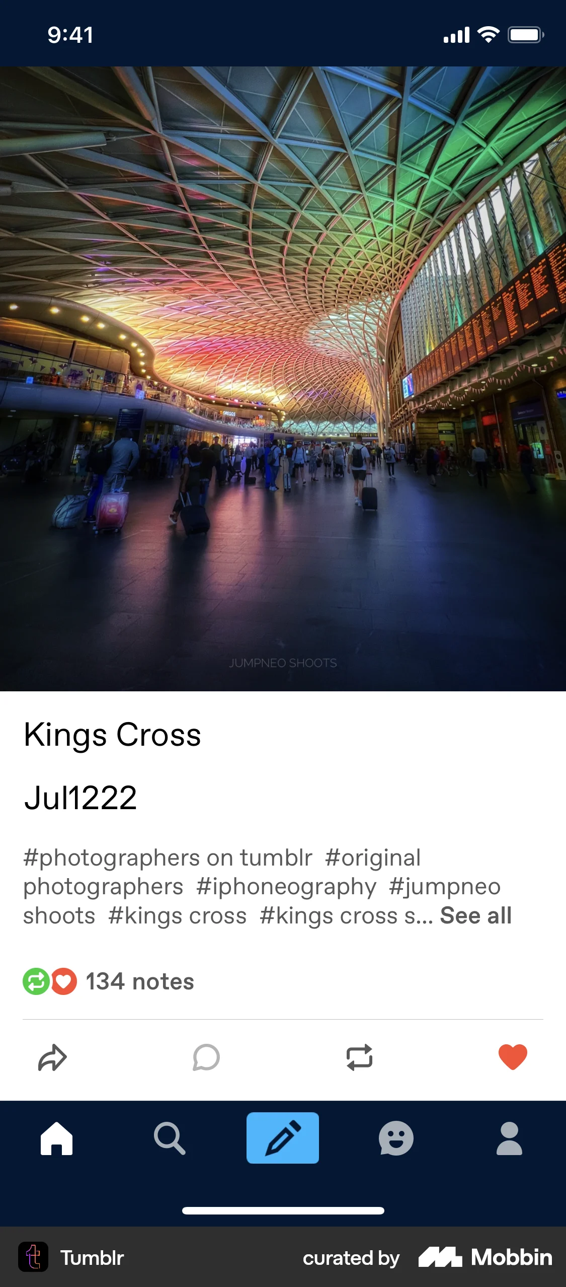 Tumblr iOS Like & Upvote screen