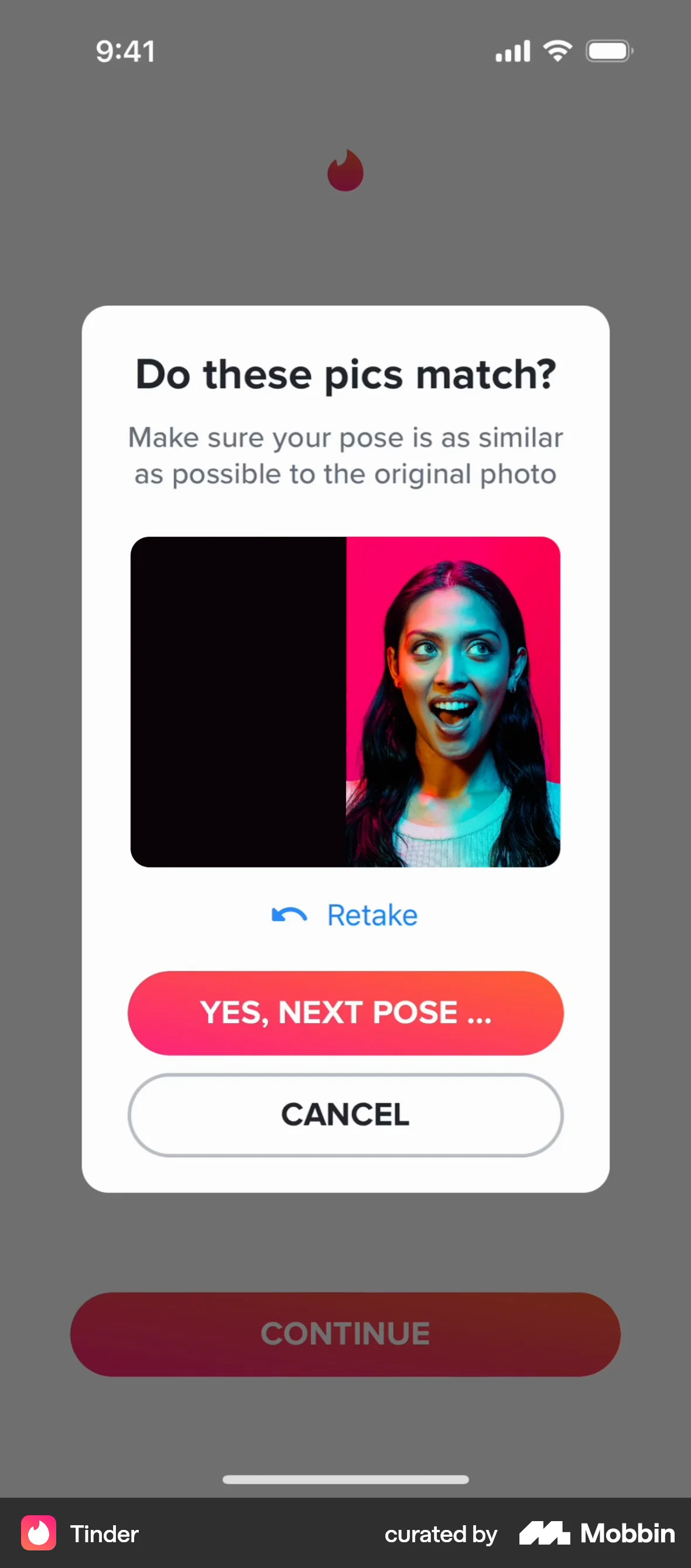 Tinder iOS screen containing Dialog UI element