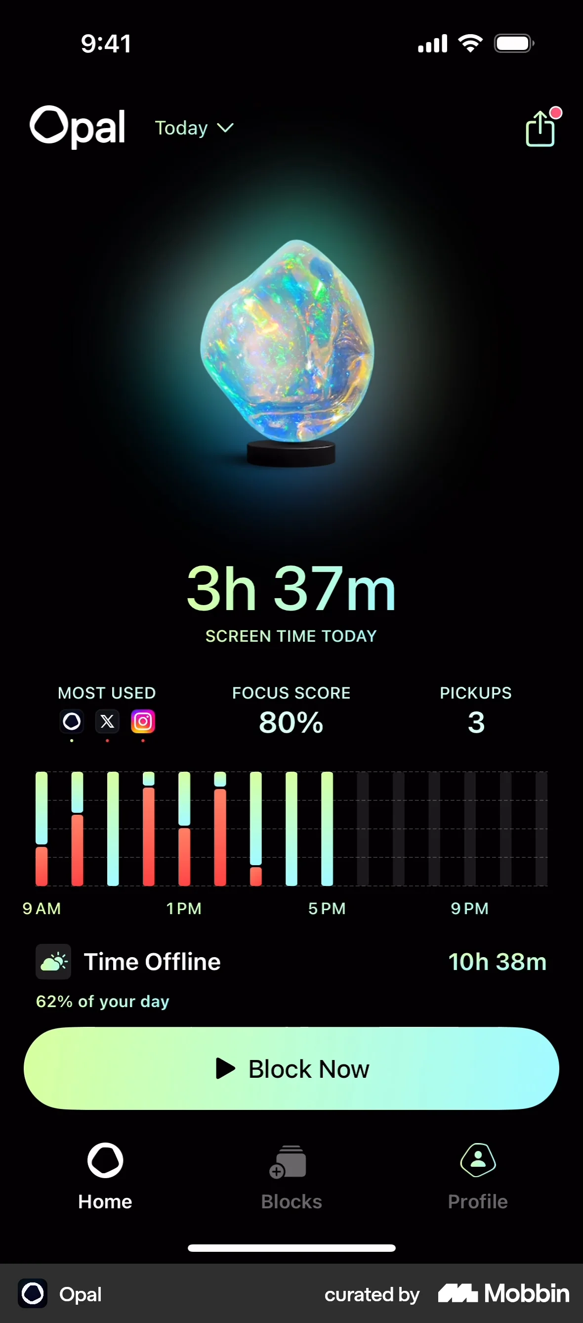 Opal iOS Home screen
