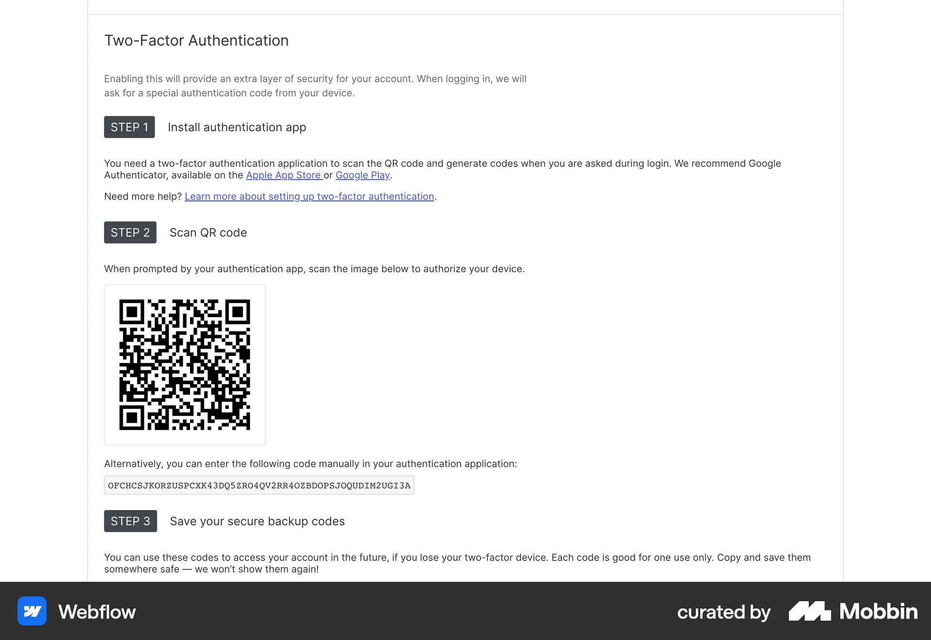 Webflow Web Other Action screen