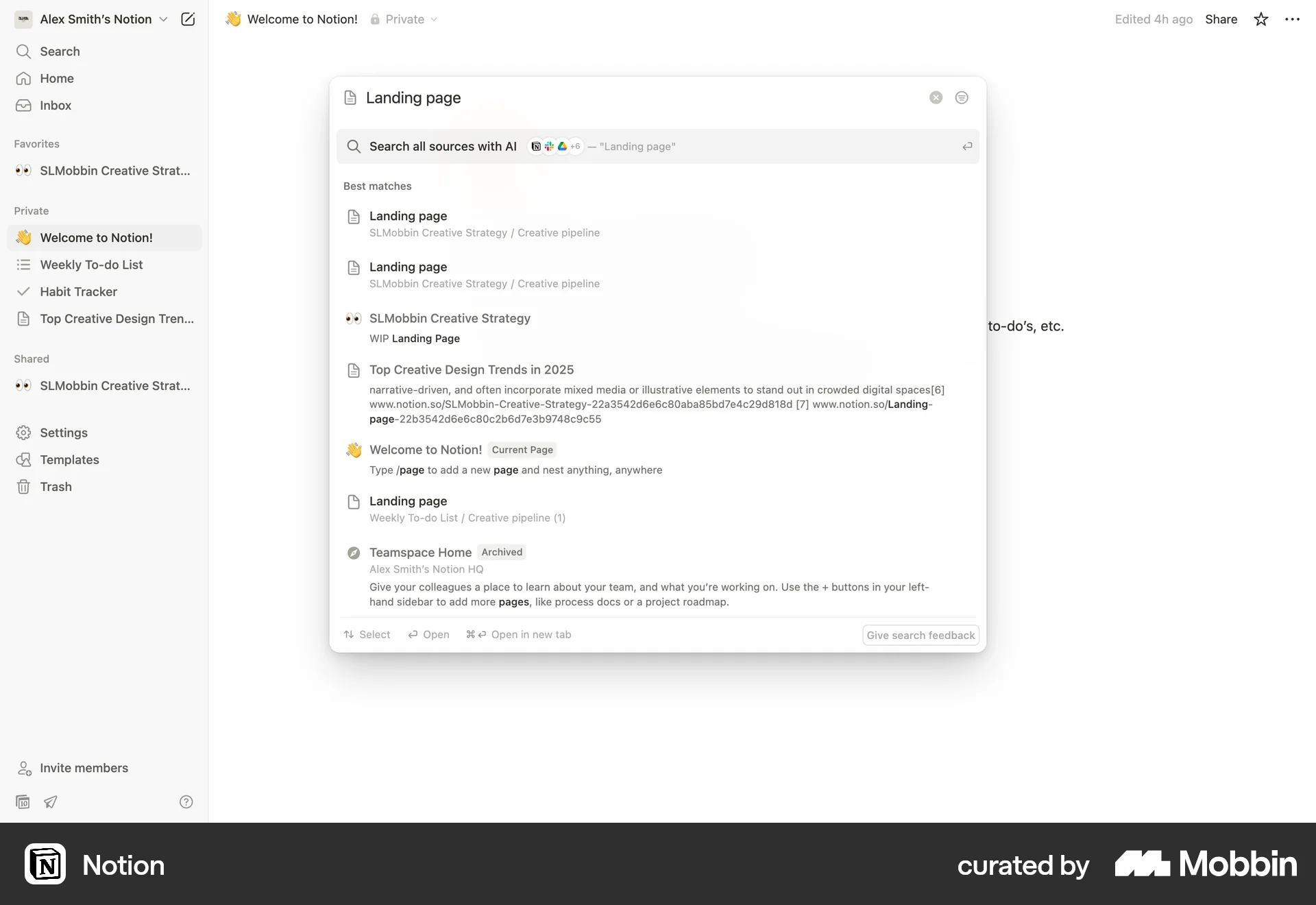 Notion Web Search screen