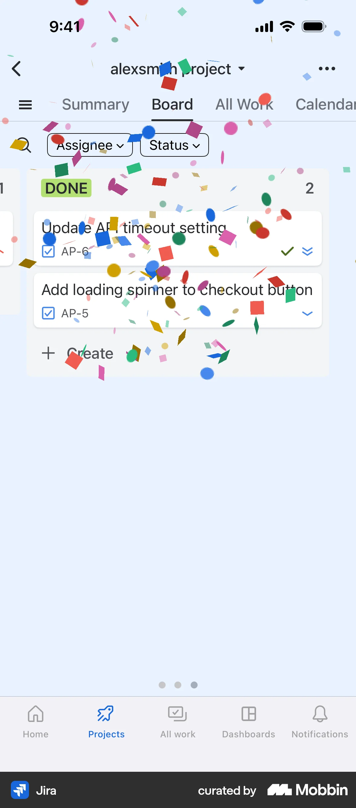 Jira Cloud iOS Confetti screen