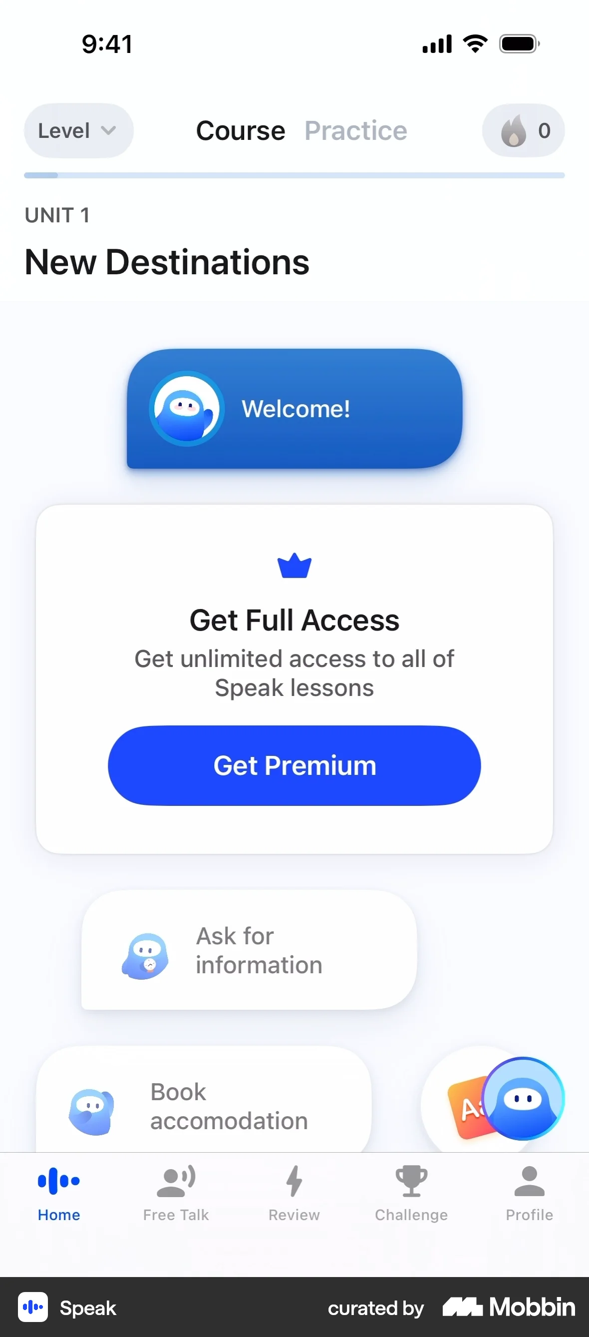 Speak Onboarding screen