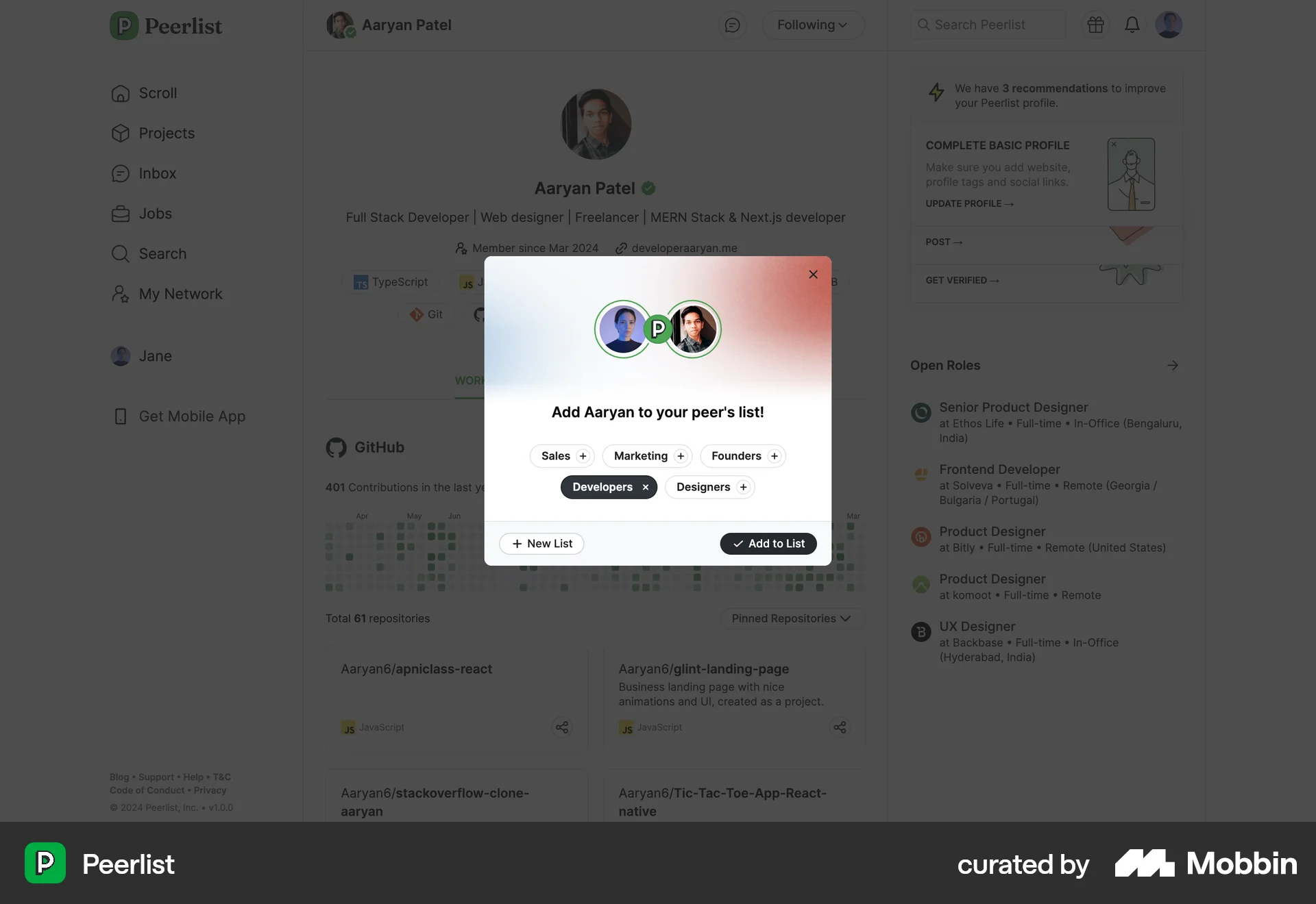 Peerlist Web Save screen