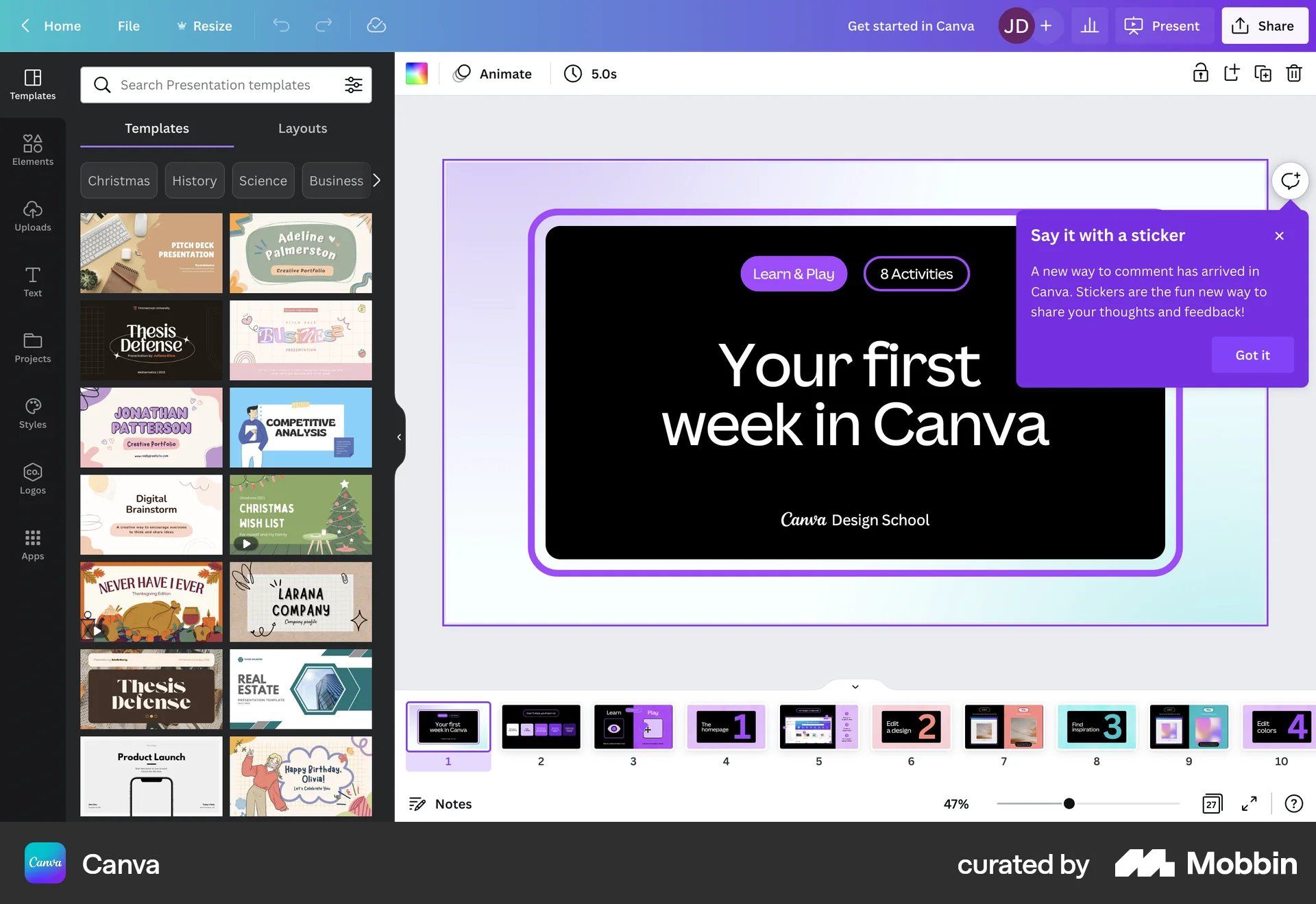 Canva Web screen containing Floating Action Button UI element