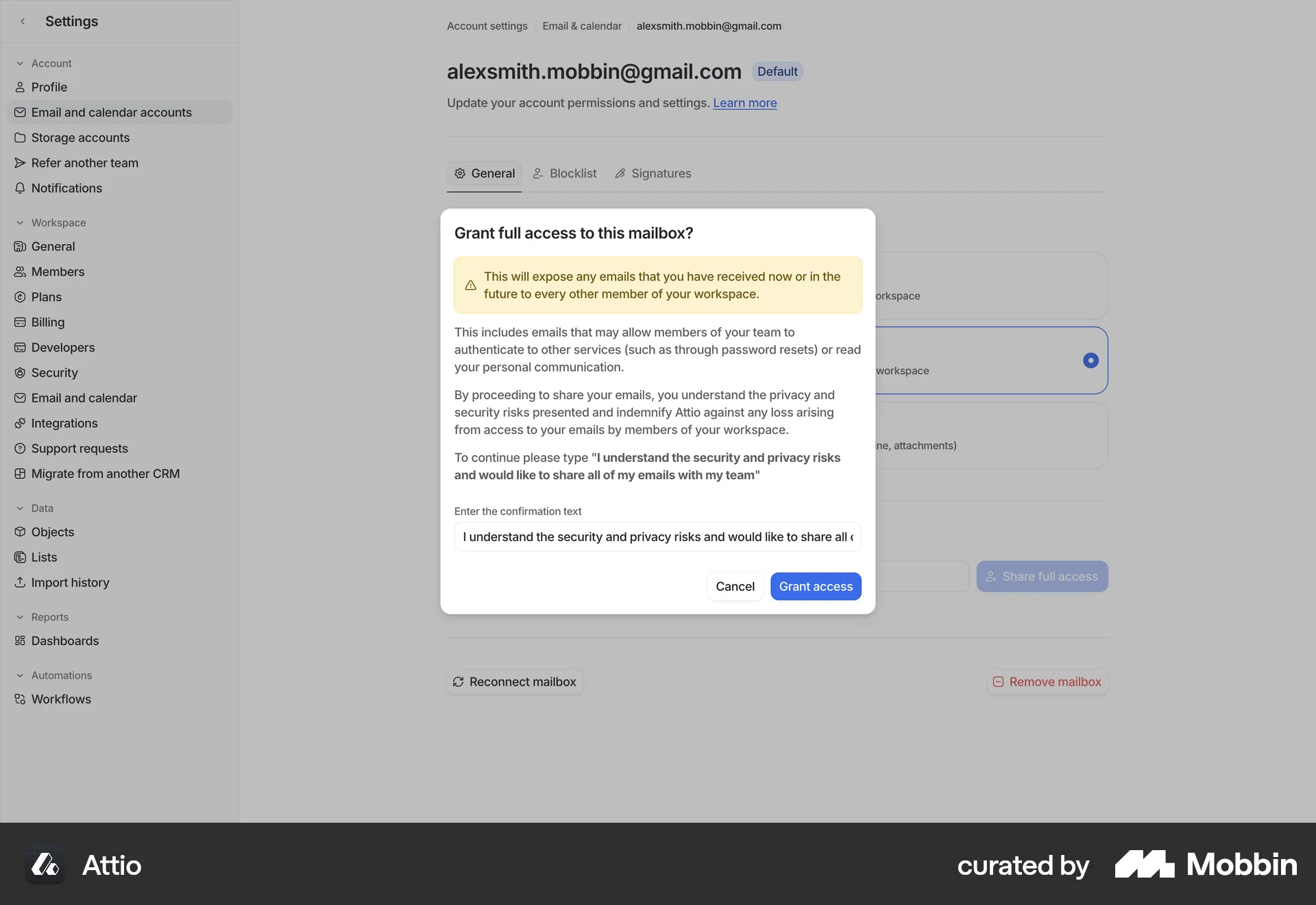 Attio Web Permission screen