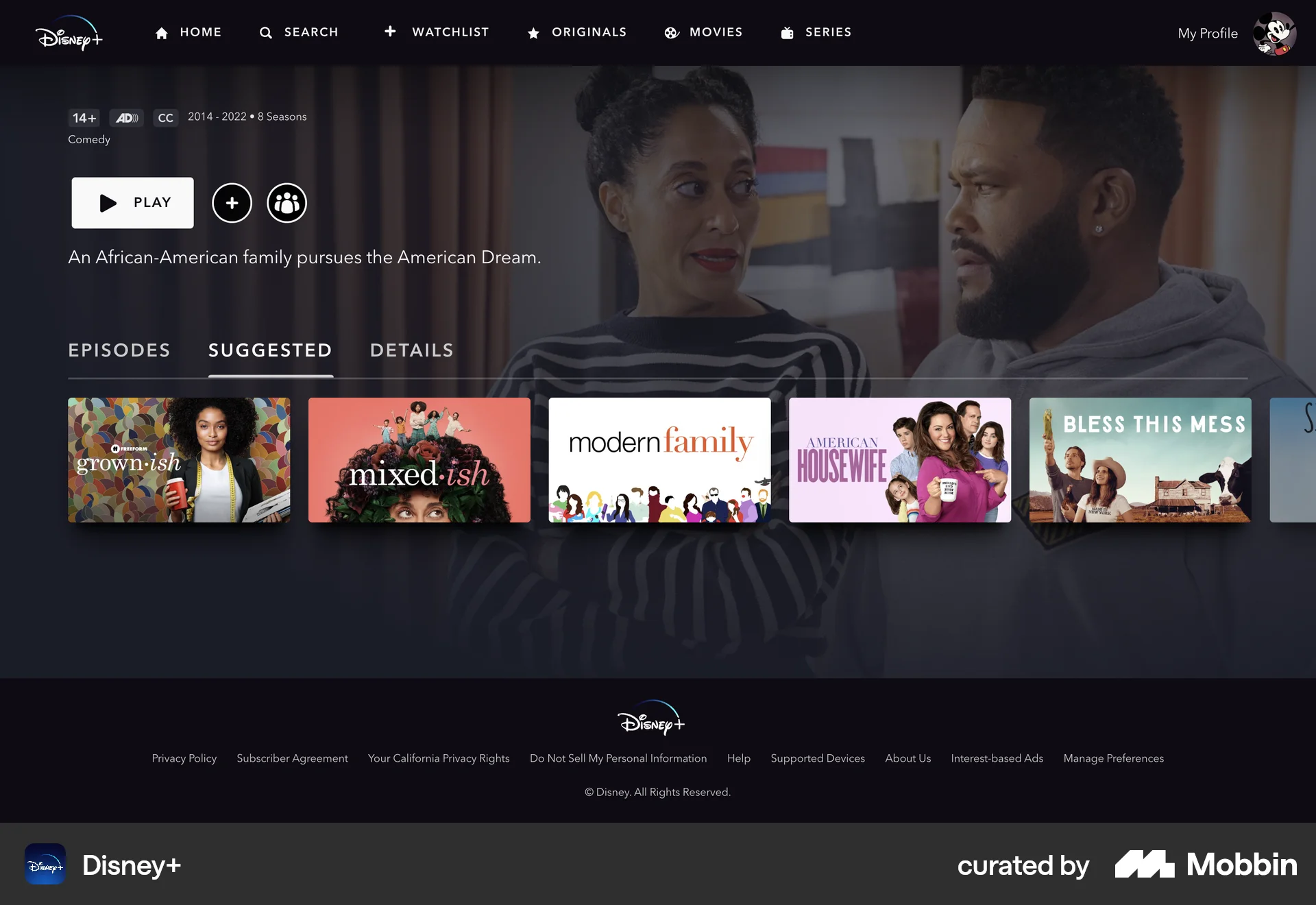 Disney+ Web TV Show & Movie Detail screen