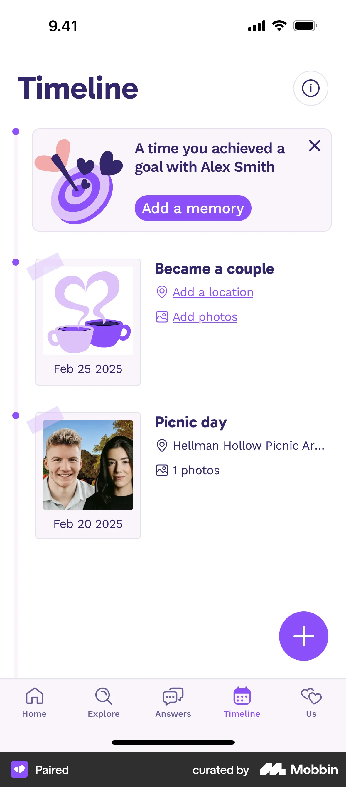Paired iOS Timeline & History screen