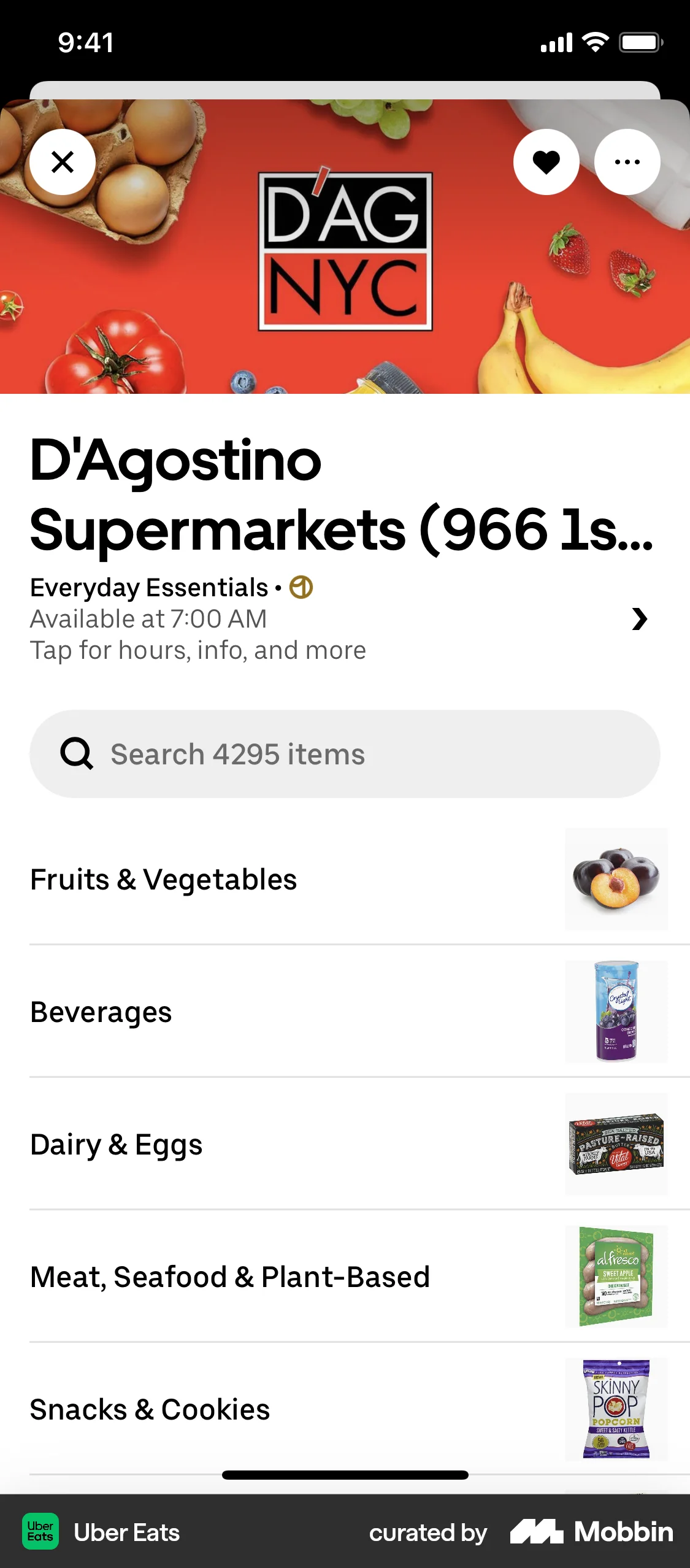 Uber Eats iOS Shop & Storefront screen