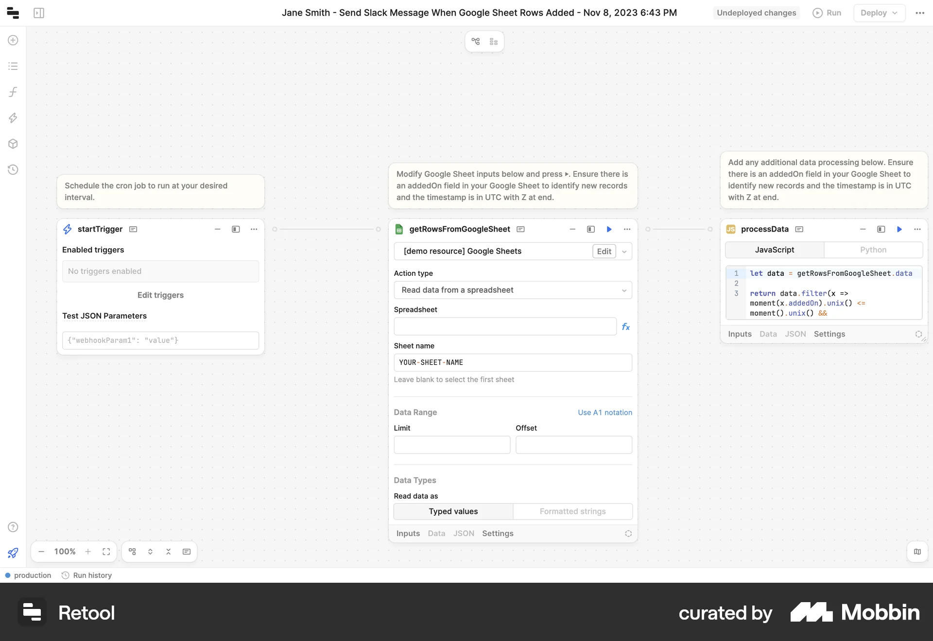 Retool Web Code Editor screen