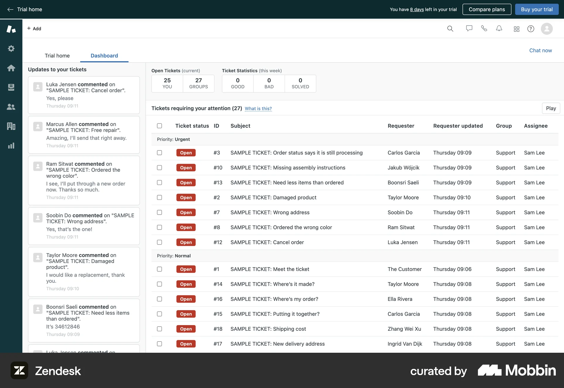 Zendesk Web screen containing Table UI element
