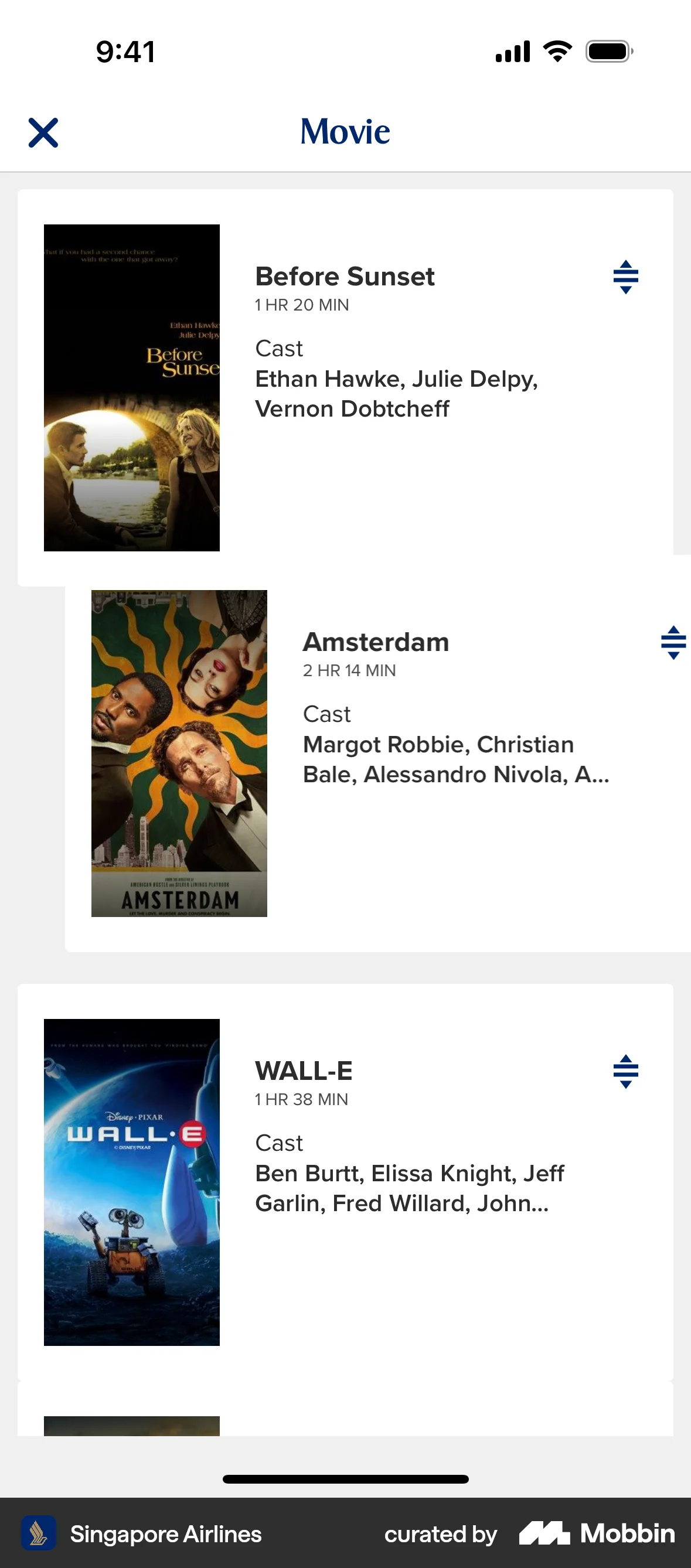 Singapore Airlines iOS Reorder screen