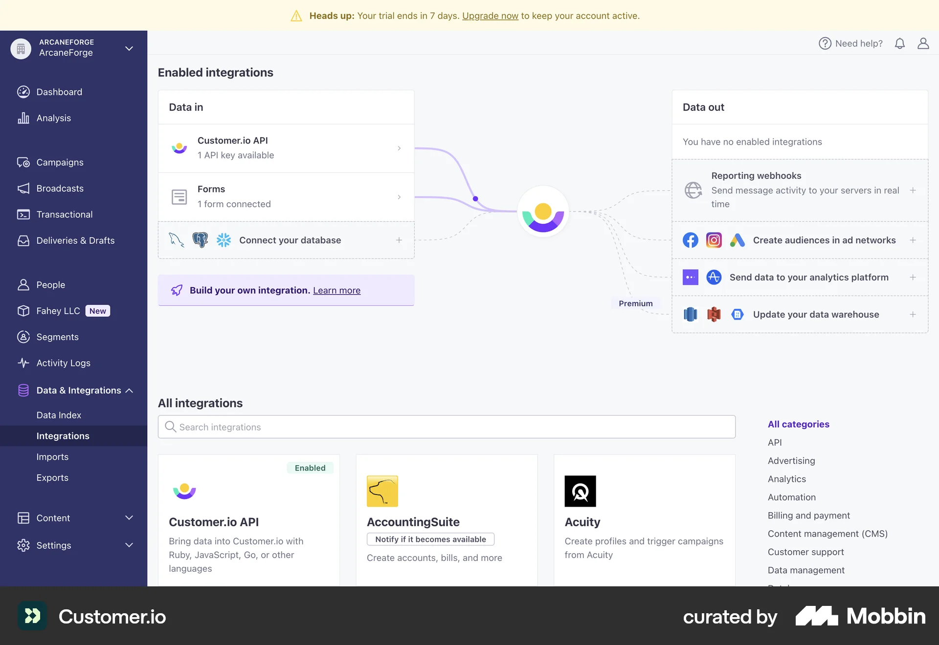 Customer.io Web Misc screen