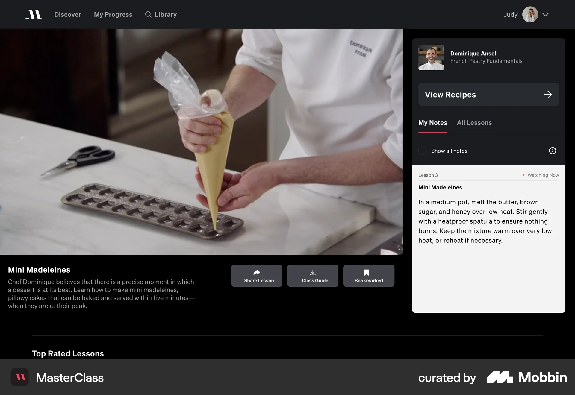 MasterClass Web Note Detail screen