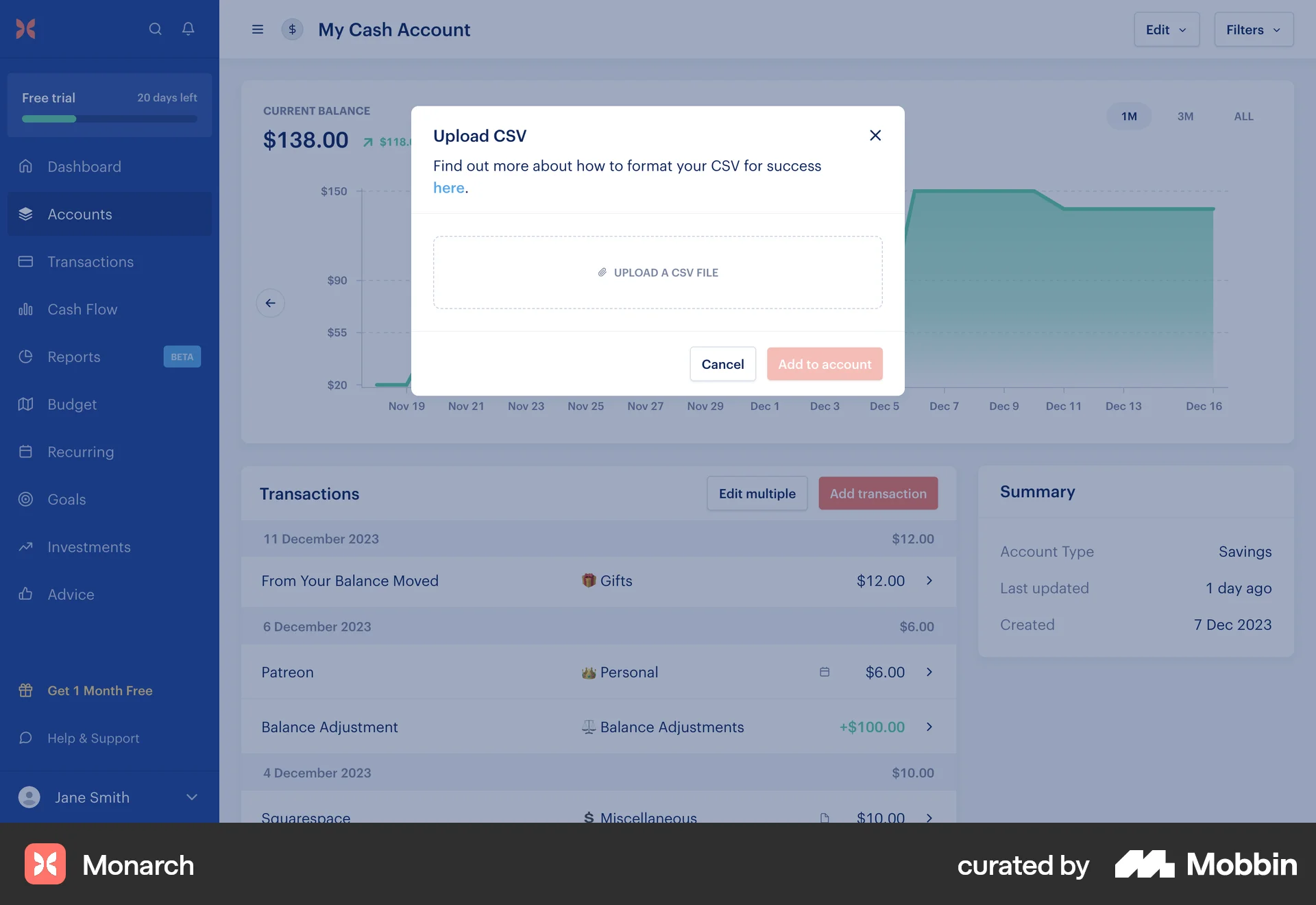 Monarch Web screen containing File Upload UI element